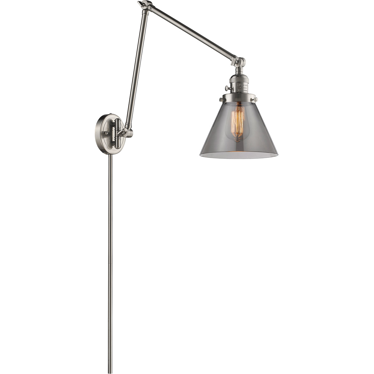 Large Cone 30 inch 3.50 watt Satin Nickel Swing Arm Wall Light, Franklin Restoration