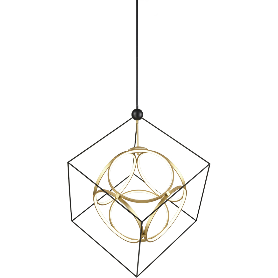 Monza LED 39.38 inch Black and Antique Brass Chandelier Ceiling Light