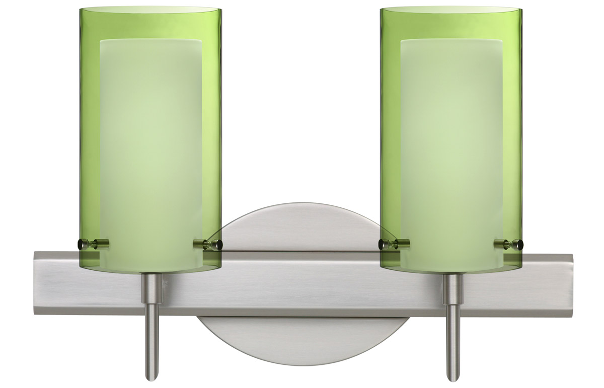 Pahu 4 2 Light 14.63 inch Satin Nickel Vanity Light Wall Light in Incandescent, Transparent Olive/Opal Glass
