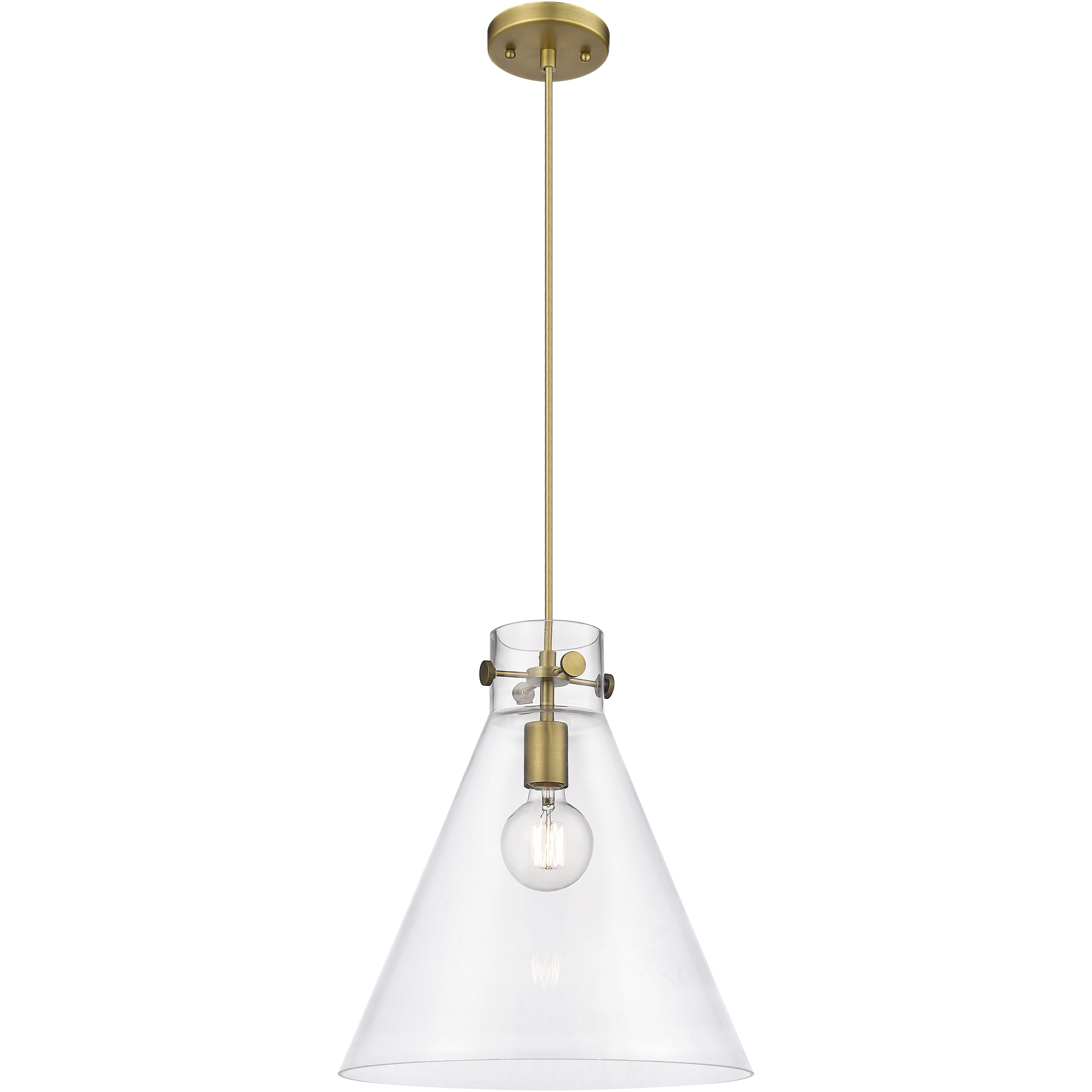 Newton Cone 1 Light 14 inch Brushed Brass Pendant Ceiling Light in Clear Glass