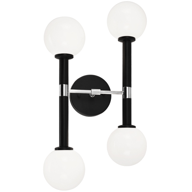 Stellar 4 Light 11.38 inch Black Wall Sconce Wall Light in Black and Opal Glass