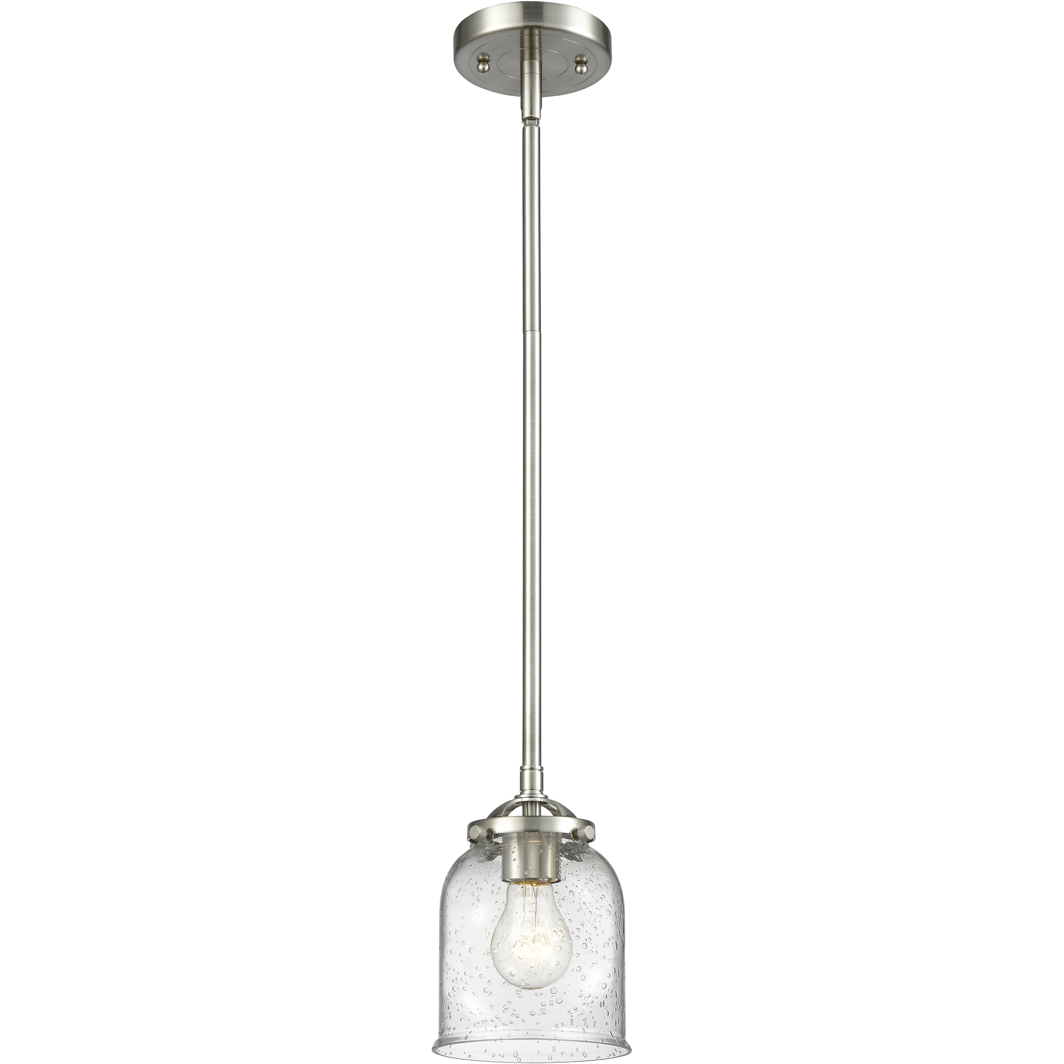 Nouveau Small Bell 1 Light 5 inch Black Antique Brass Mini Pendant Ceiling Light in Silver Plated Mercury Glass, Nouveau