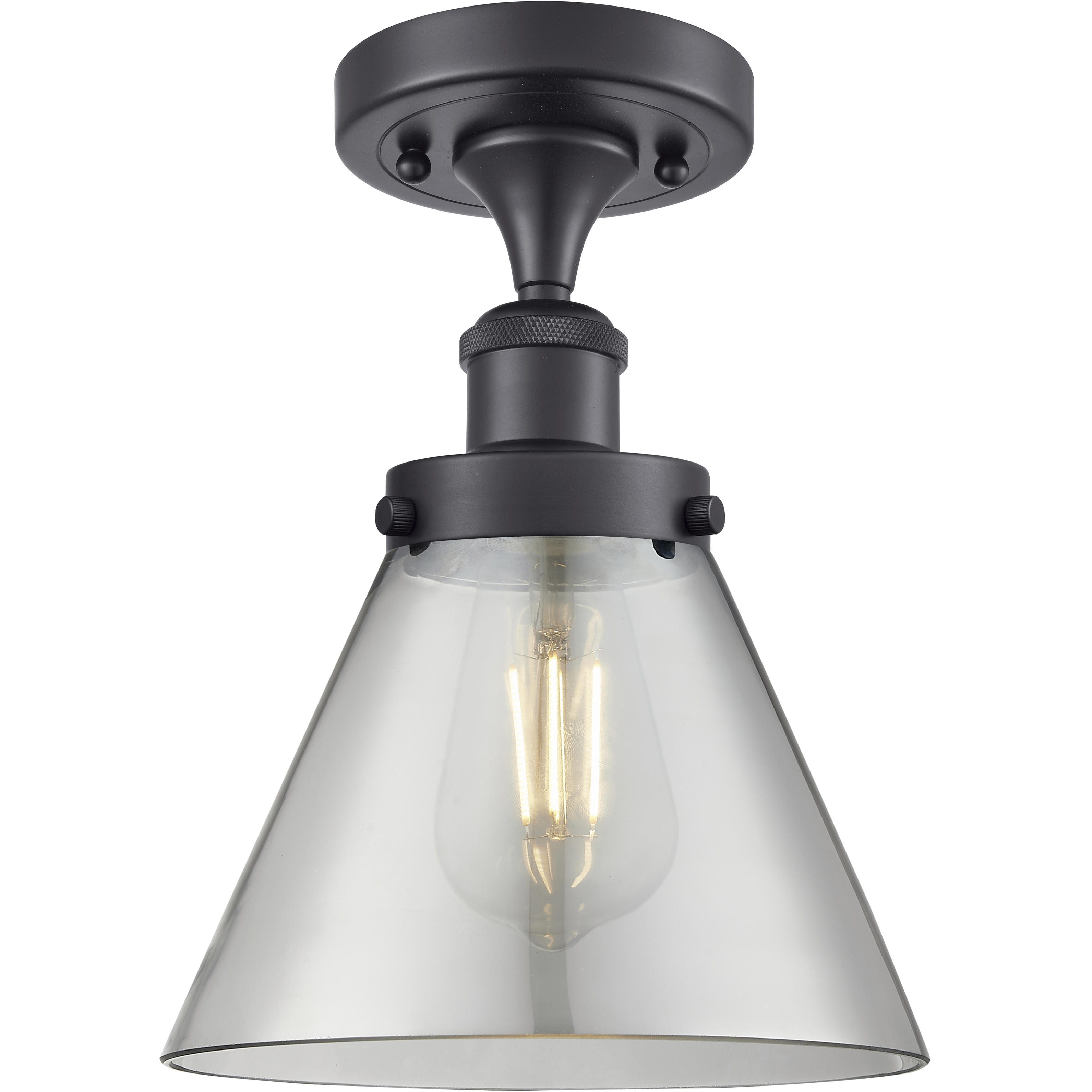 Cone 1 Light 7.75 inch Matte Black Semi-Flush Mount Ceiling Light