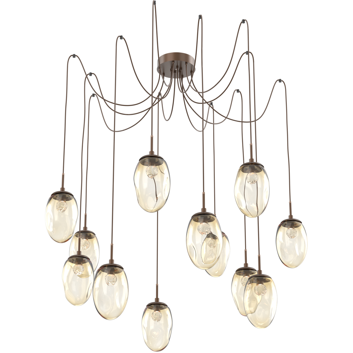 Meteo LED 17 inch Burnished Bronze Swag Multi-Pendant Ceiling Light in 2700K LED, Floret Inner - Amber Outer