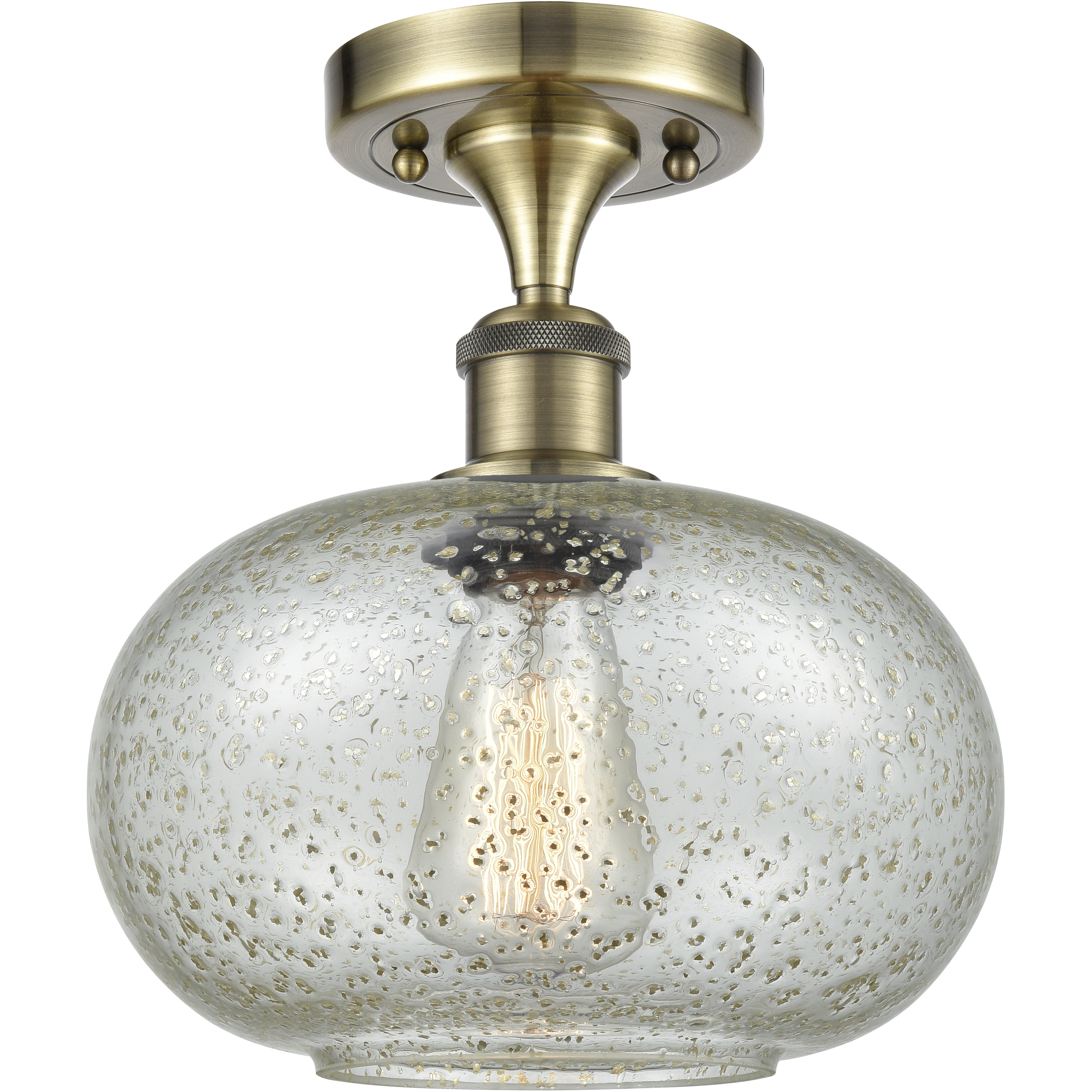 Gorham 1 Light 9.5 inch Antique Brass Flush Mount Ceiling Light in Mica Glass