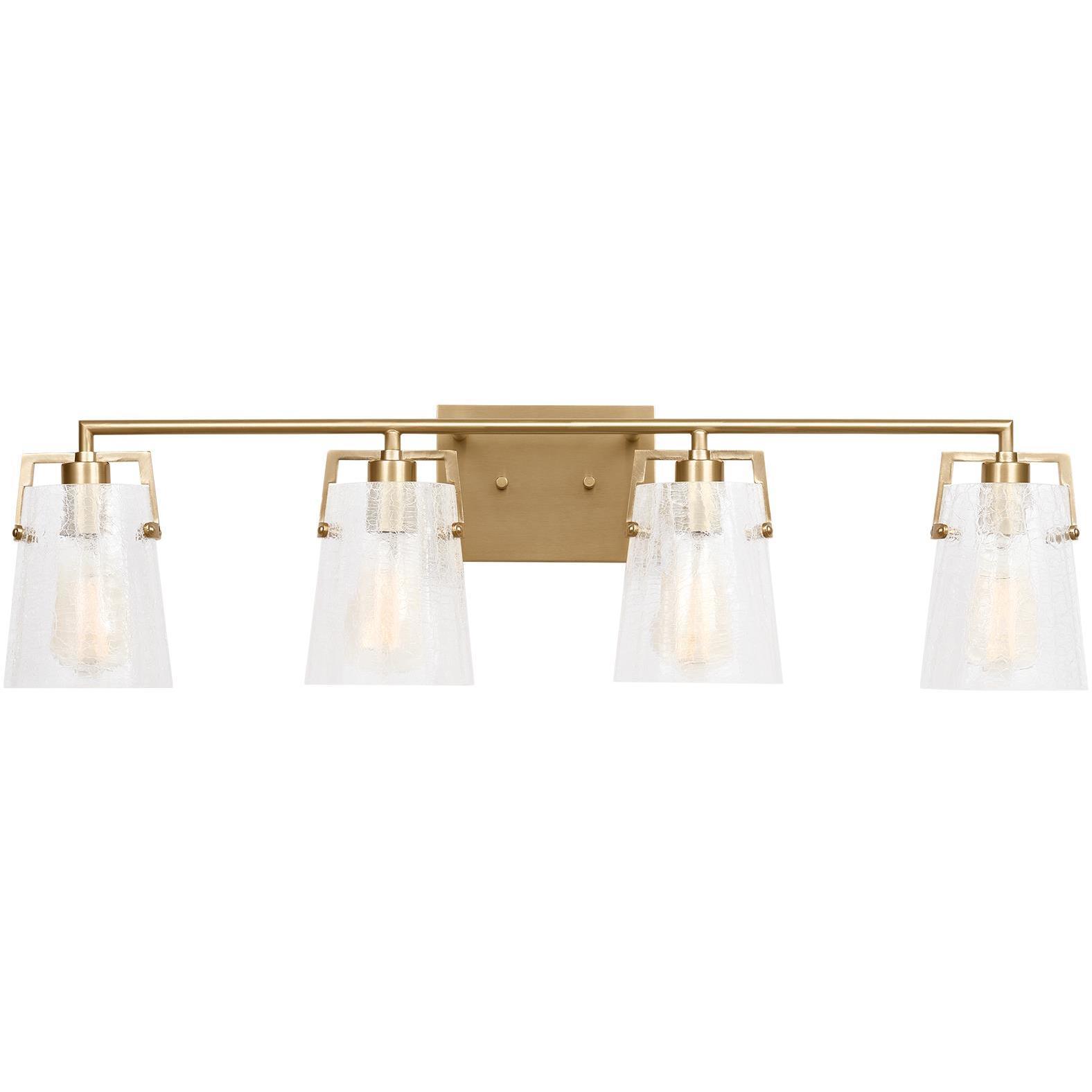 Drew & Jonathan Crofton 4 Light 33.38 inch Chrome Vanity Light Wall Light in Satin Brass, Clear Crackle Glass