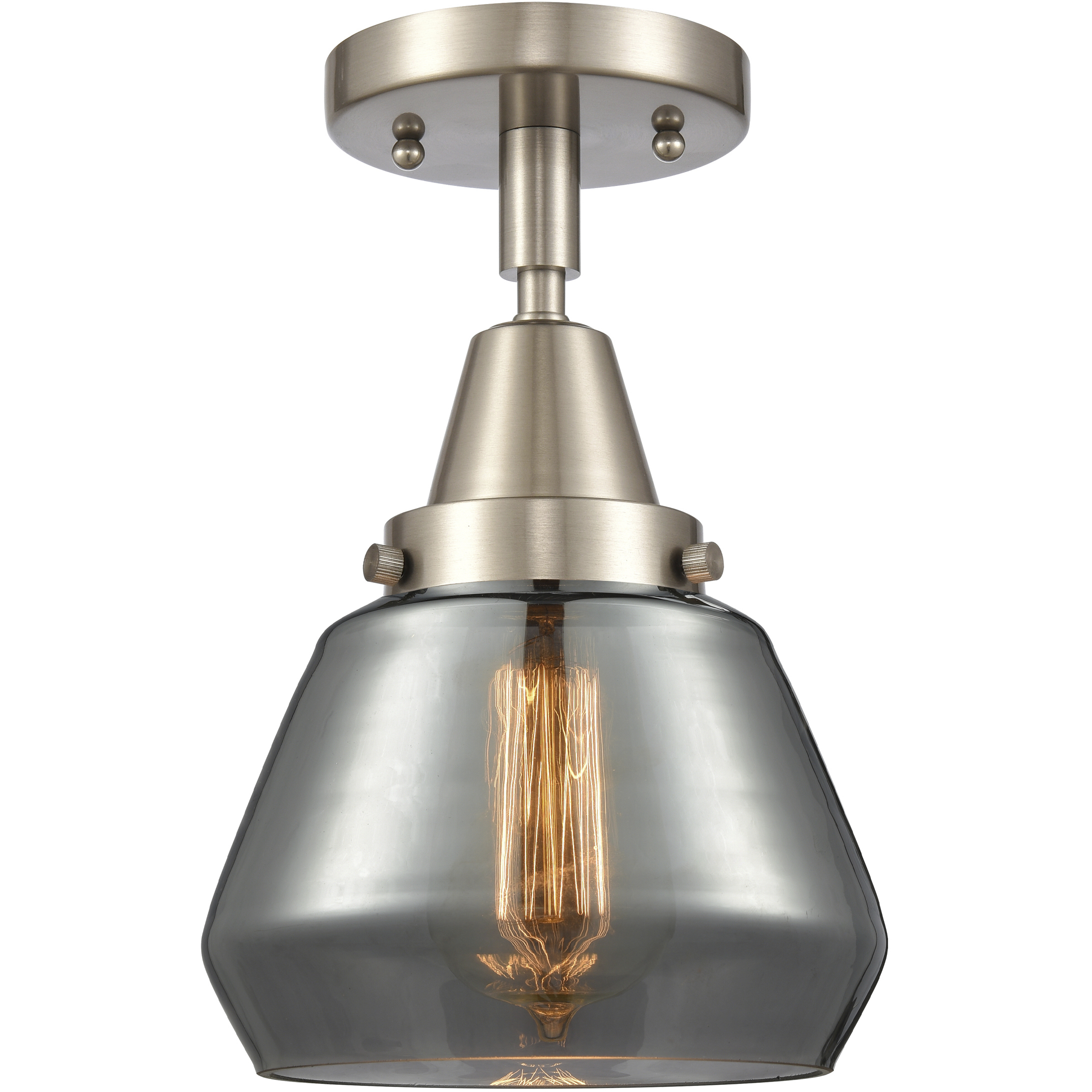 Franklin Restoration Fulton LED 7 inch Brushed Satin Nickel Flush Mount Ceiling Light in Plated Smoke Glass