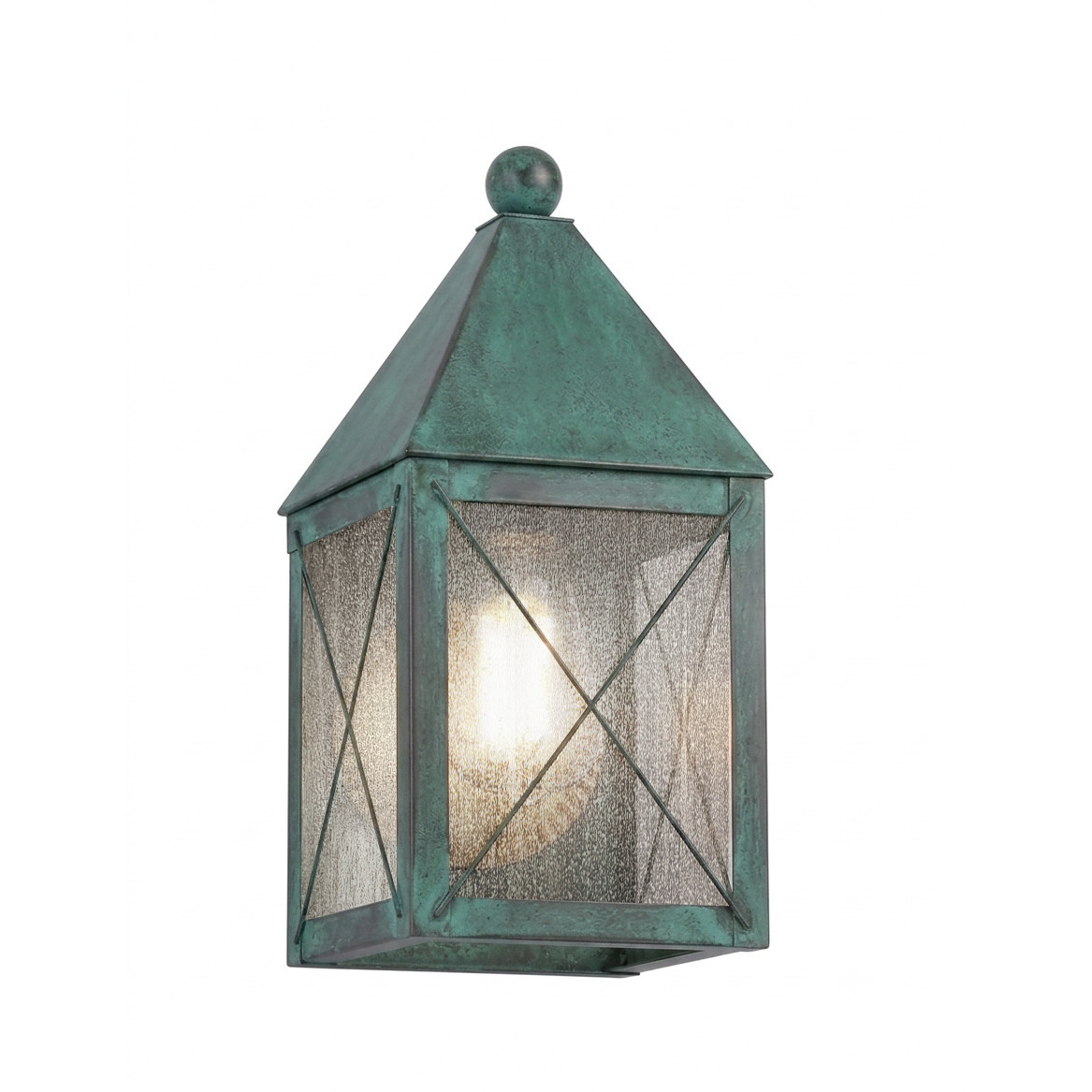 Ashford 1 Light 10.75 inch Verde Green Outdoor Sconce in Seedy Glass, X Wire Pattern, Brass Traditions by Innovations Lighting