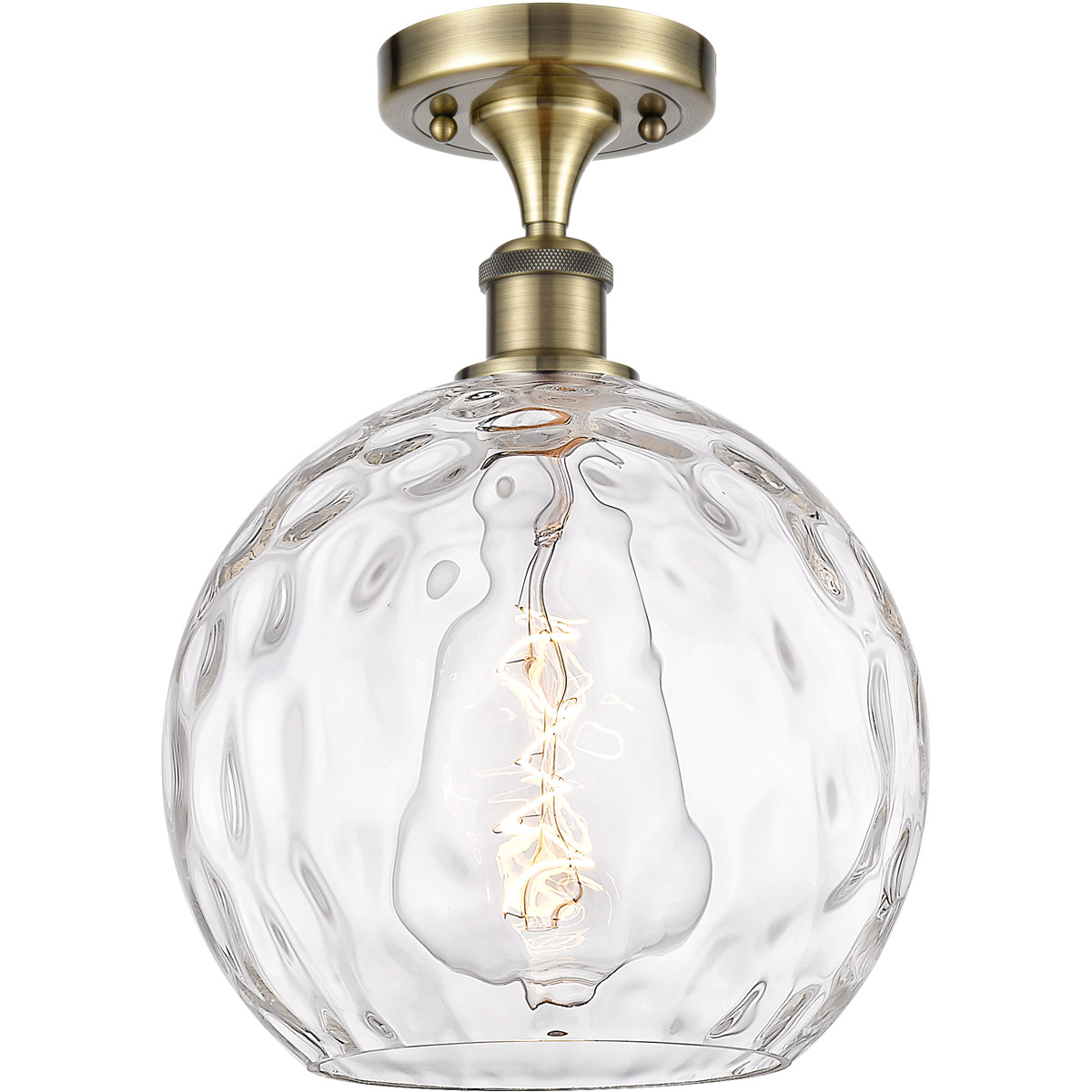 Ballston Athens Water Glass LED 10 inch Antique Brass Semi-Flush Mount Ceiling Light