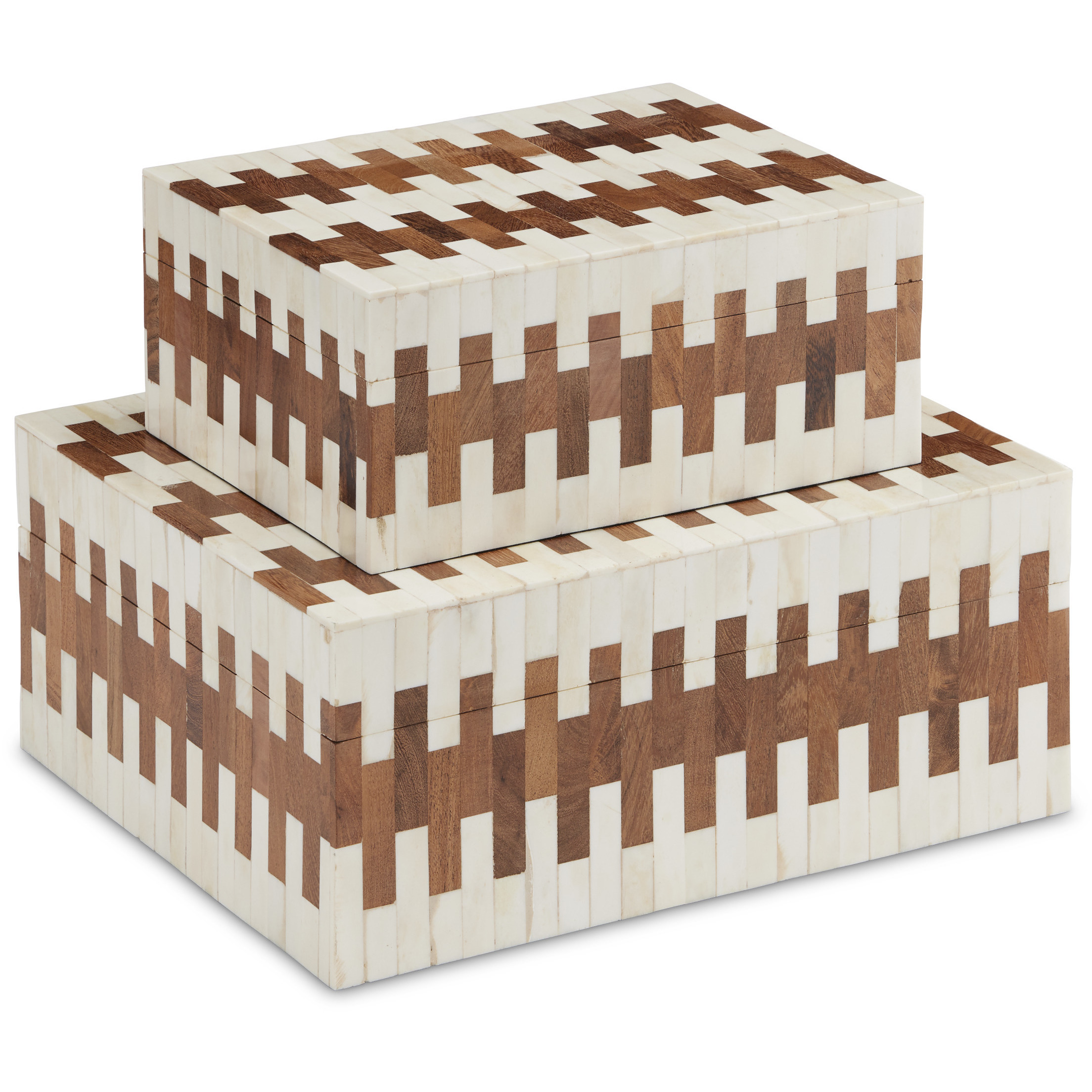 Tia 9 inch White and Natural Boxes, Set of 2