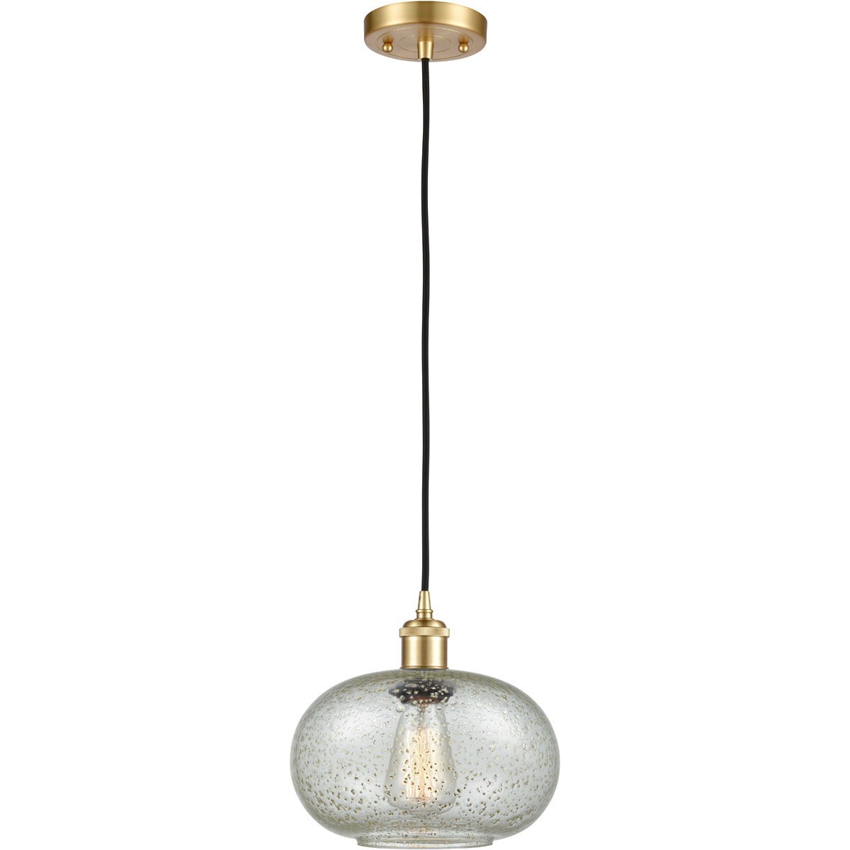Ballston Gorham 1 Light 9.5 inch Satin Gold Mini Pendant Ceiling Light in Mica Glass, Black Textured, Ballston