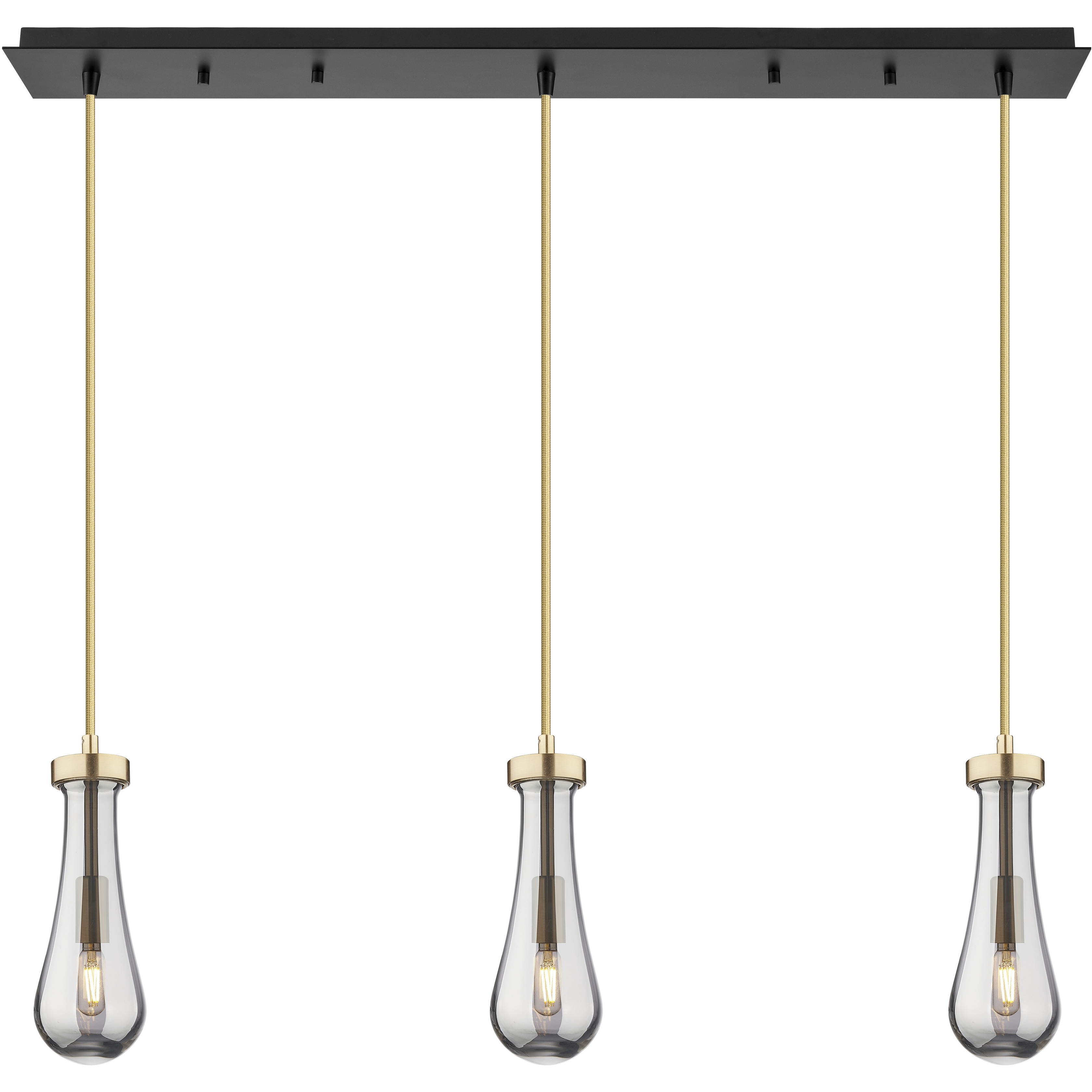 Owego 3 Light 35.5 inch Champagne Bronze Linear Pendant Ceiling Light in Light Smoke Glass