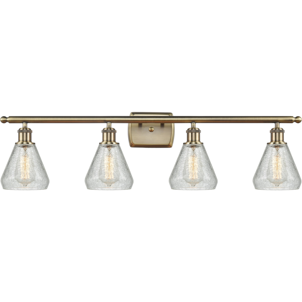 Ballston Conesus 4 Light 36 inch Antique Brass Bath Vanity Light Wall Light in Incandescent, Clear Crackle Glass, Ballston