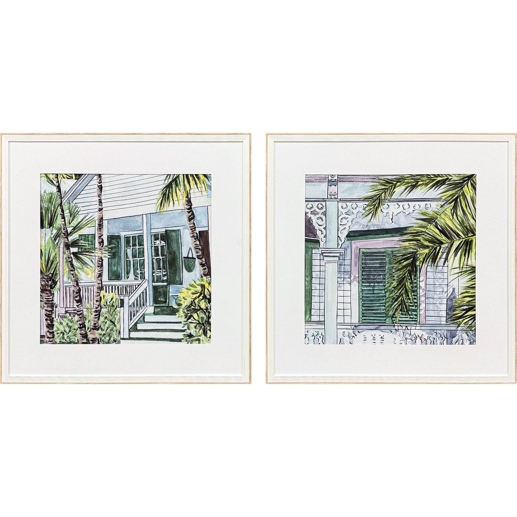 Palm House Green and Blue and White and Yellow Framed Art