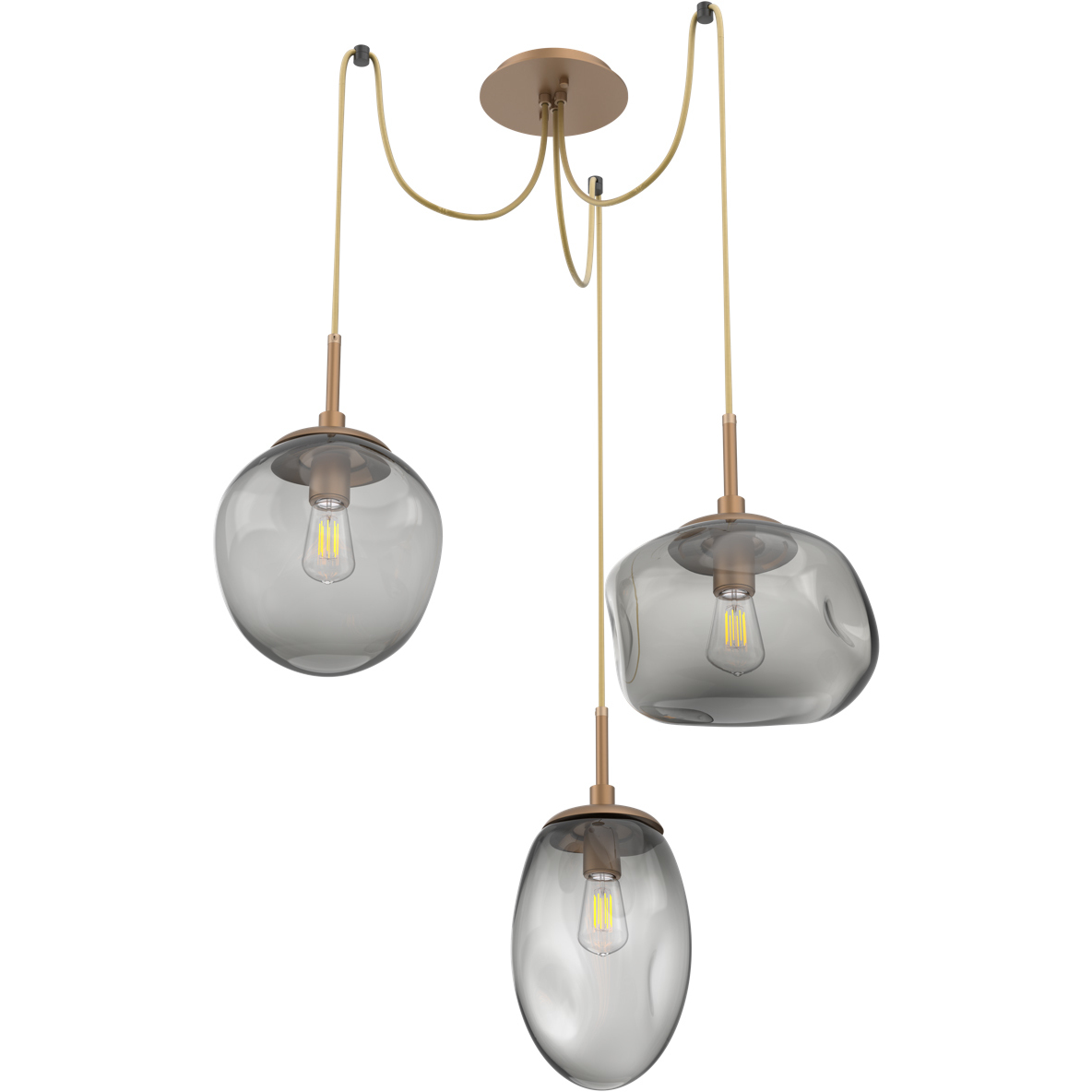 Cosmos 3 Light 17 inch Novel Brass Swag Multi-Pendant Ceiling Light in Smoke
