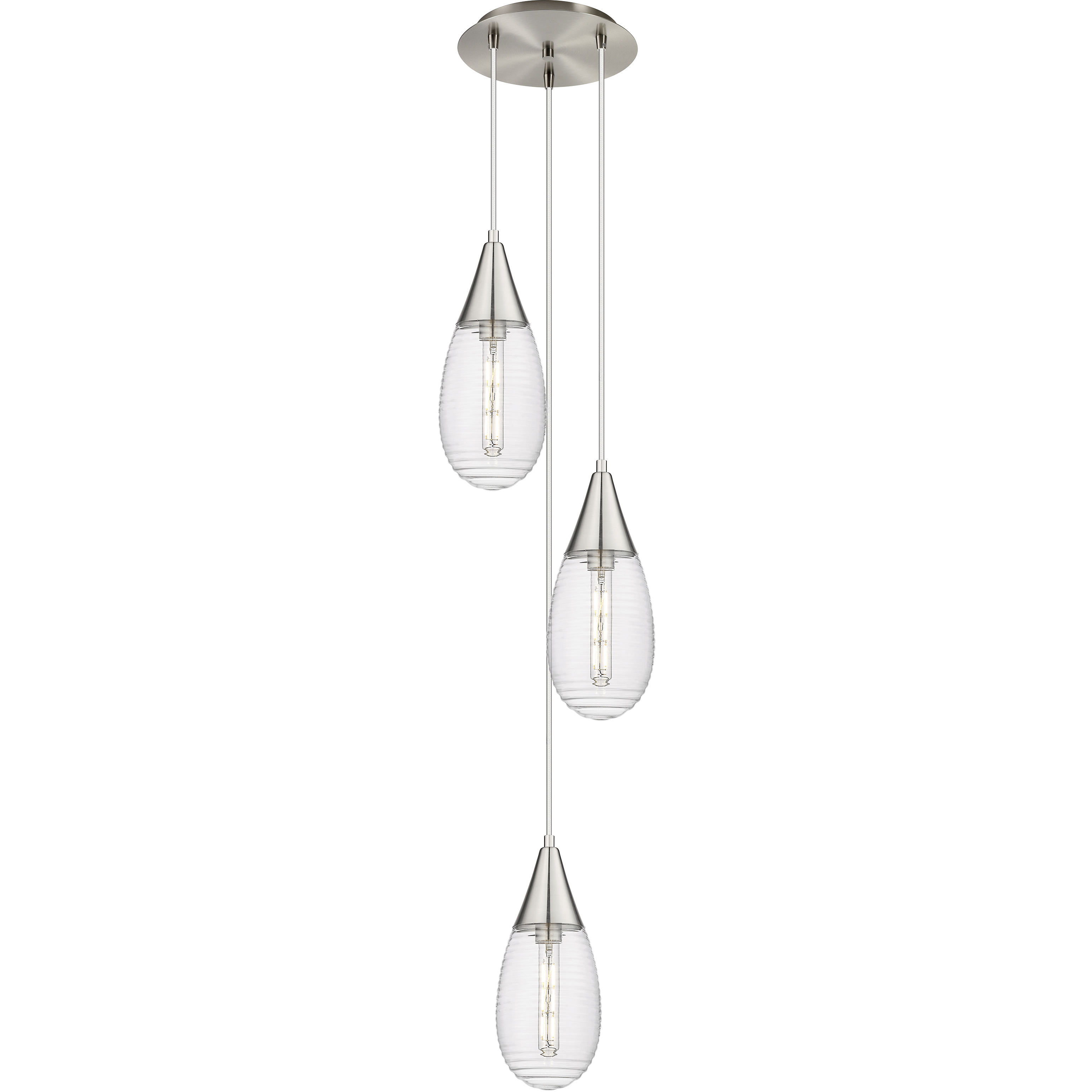 Malone 3 Light 13.5 inch Brushed Satin Nickel Multi Pendant Ceiling Light in Striped Clear Glass