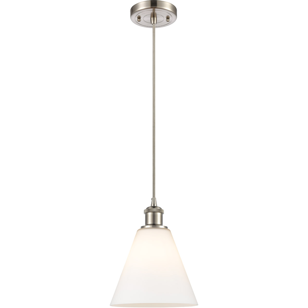 Ballston Cone LED 8 inch Brushed Satin Nickel Mini Pendant Ceiling Light in Matte White Glass, Black Textured