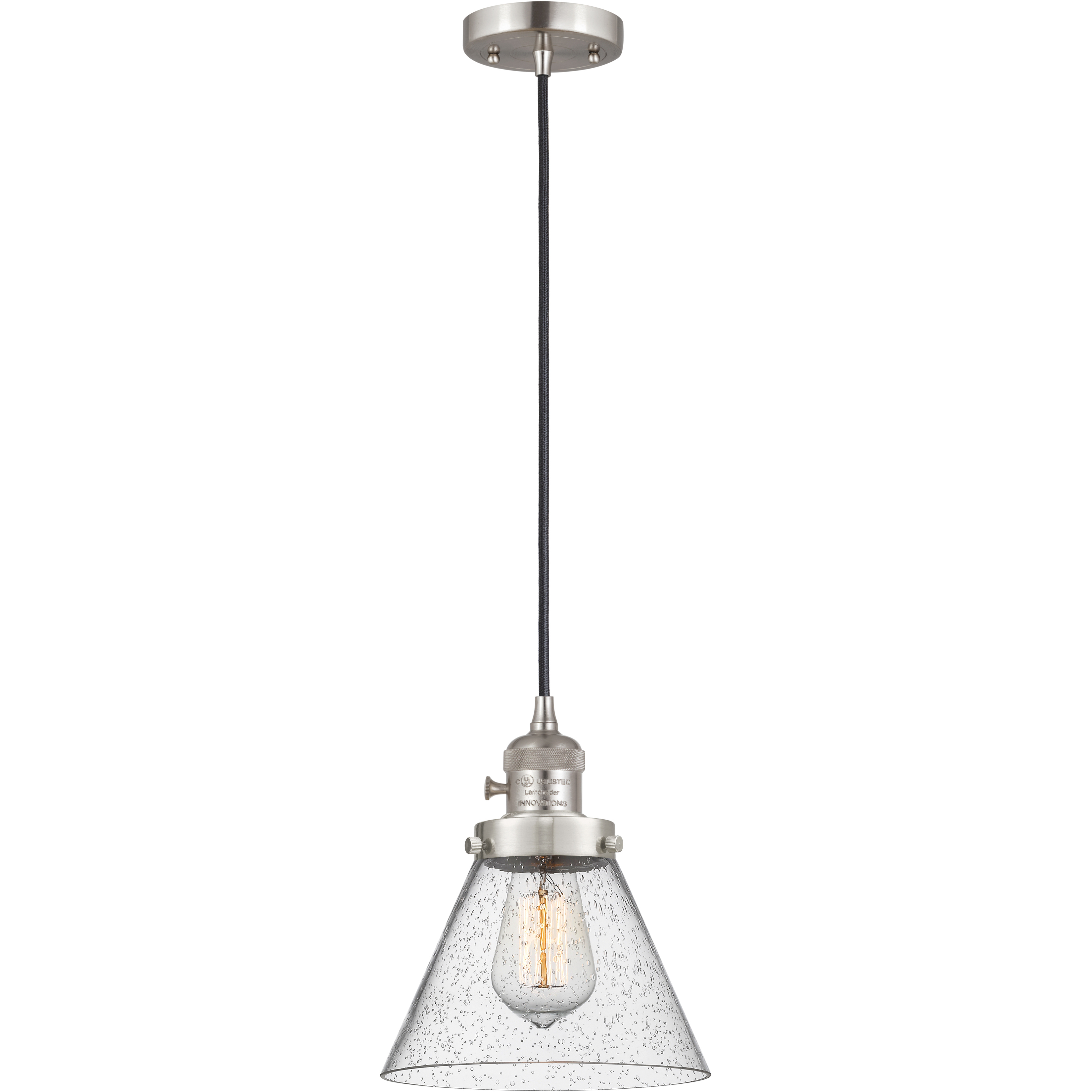 Franklin Restoration Cone 1 Light 8 inch Brushed Satin Nickel Mini Pendant Ceiling Light in Incandescent, Seedy