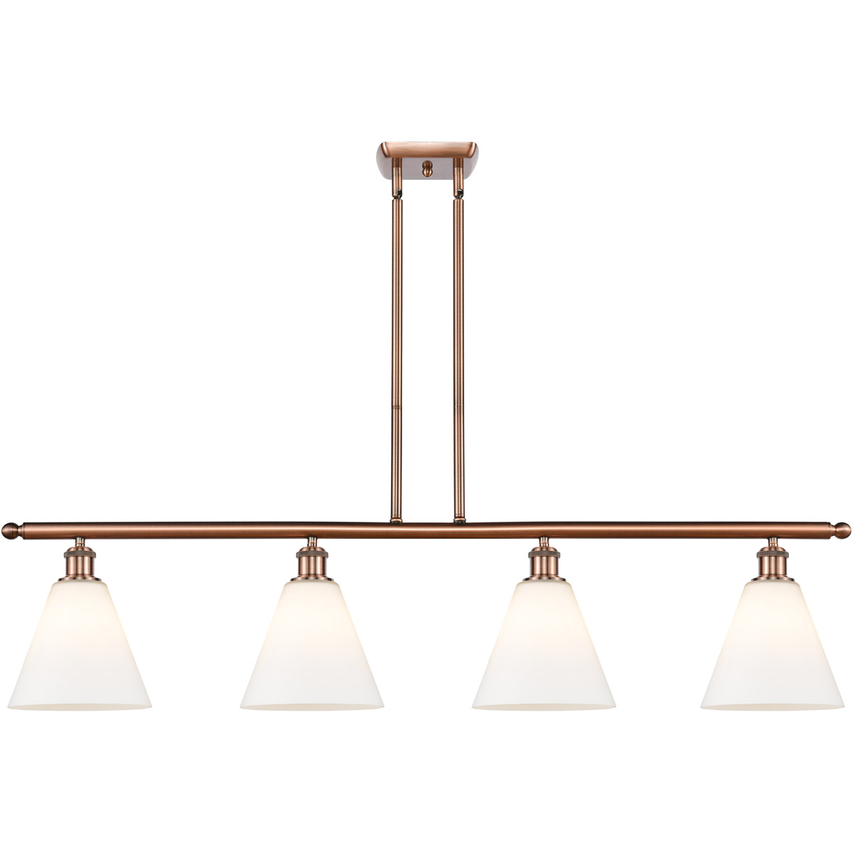 Ballston Ballston Cone 4 Light 48 inch Antique Copper Island Light Ceiling Light in Matte White Glass