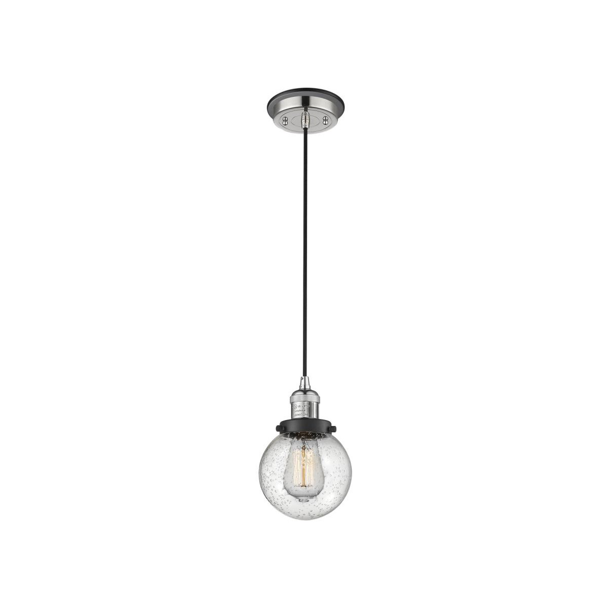 Franklin Restoration Beacon 1 Light 6 inch Polished Nickel/Matte Black Mini Pendant Ceiling Light in Seedy Glass