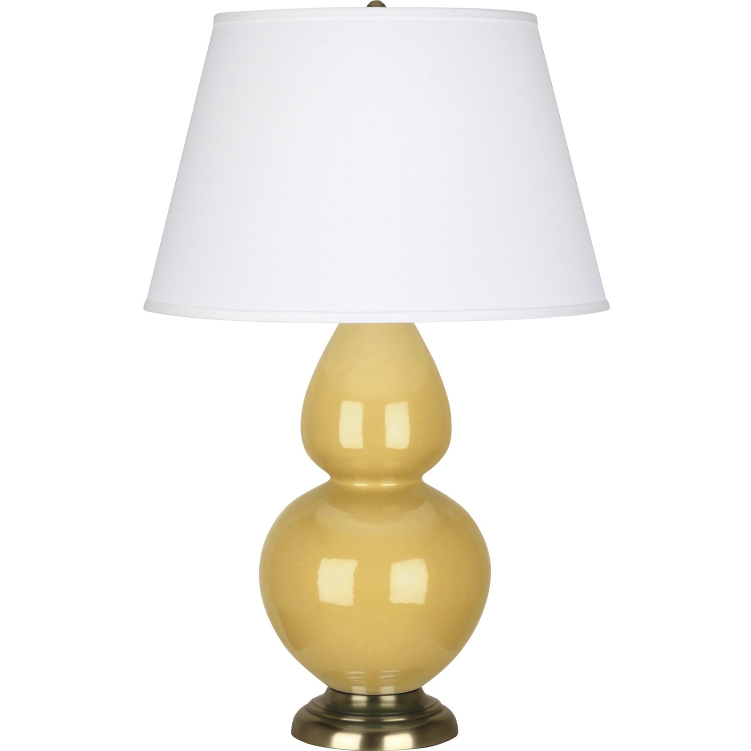 Double Gourd 31 inch 150 watt Sunset Yellow Glazed Ceramic with Antique Brass Table Lamp Portable Light in Pearl Dupioni