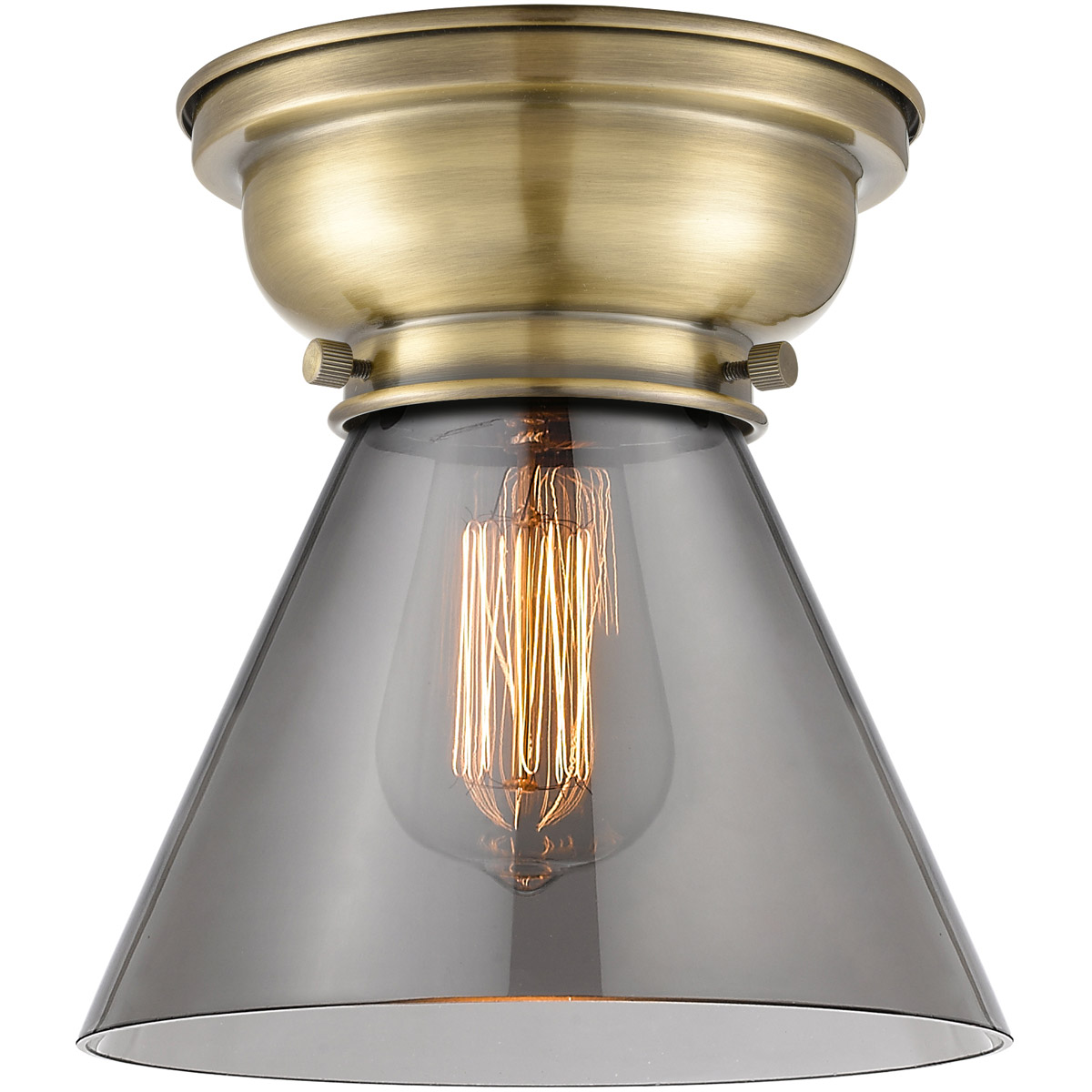 Aditi Large Cone 1 Light 8 inch Antique Brass Flush Mount Ceiling Light in Incandescent, Plated Smoke Glass, Aditi