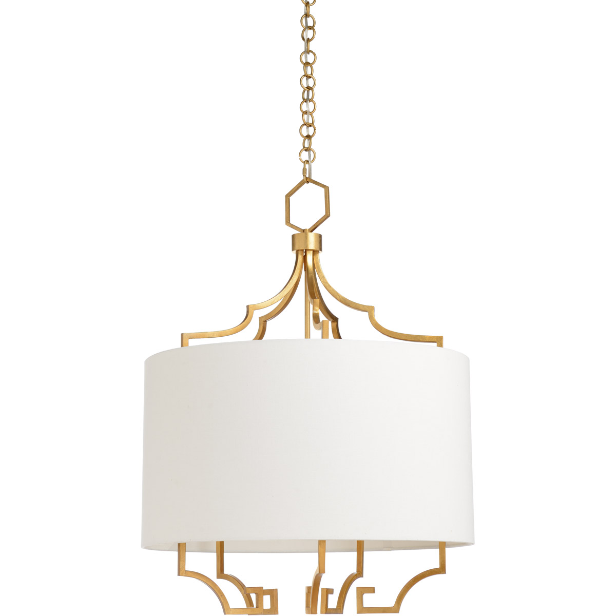 Claire Bell 5 Light 26 inch Antique Gold Leaf/Off White Linen Chandelier Ceiling Light