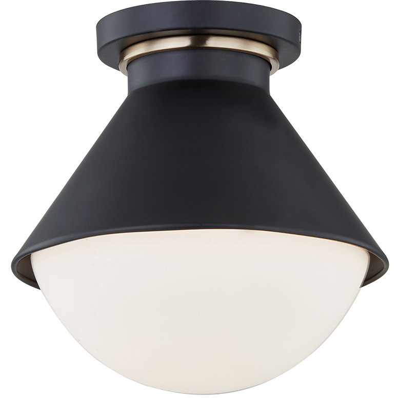 Fusion Collection 1 Light 10 inch Matte Black with Brass Ring Outdoor Semi-Flush, Ravelle Family