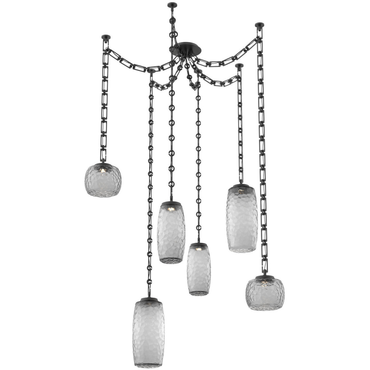 Vessel LED 15.2 inch Matte Black Swag Multi-Pendant Ceiling Light in 3000K LED, Smoke, Rectangular Chain