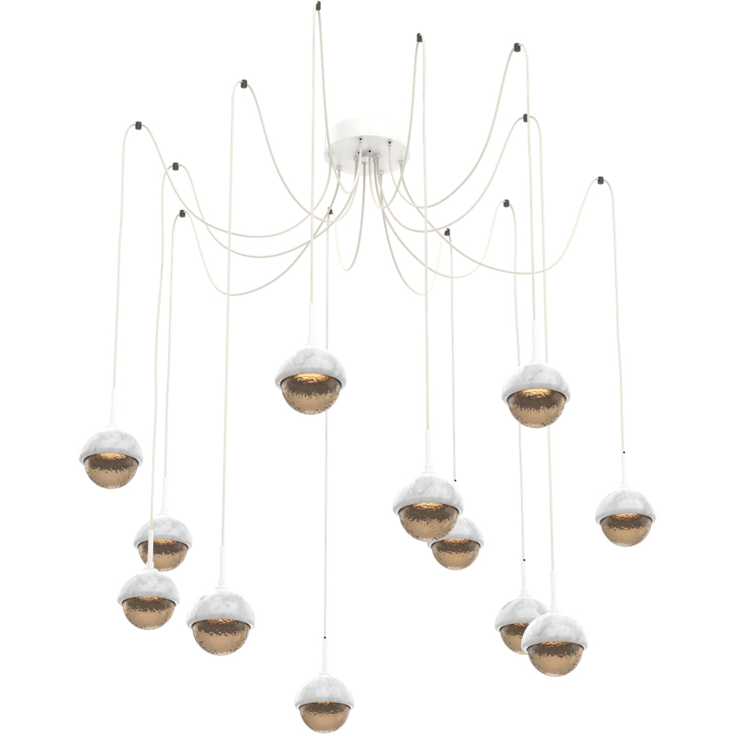 Cabochon LED 14.1 inch Salt White with White Marble Swag Multi-Pendant Ceiling Light in 3000K LED, Bronze