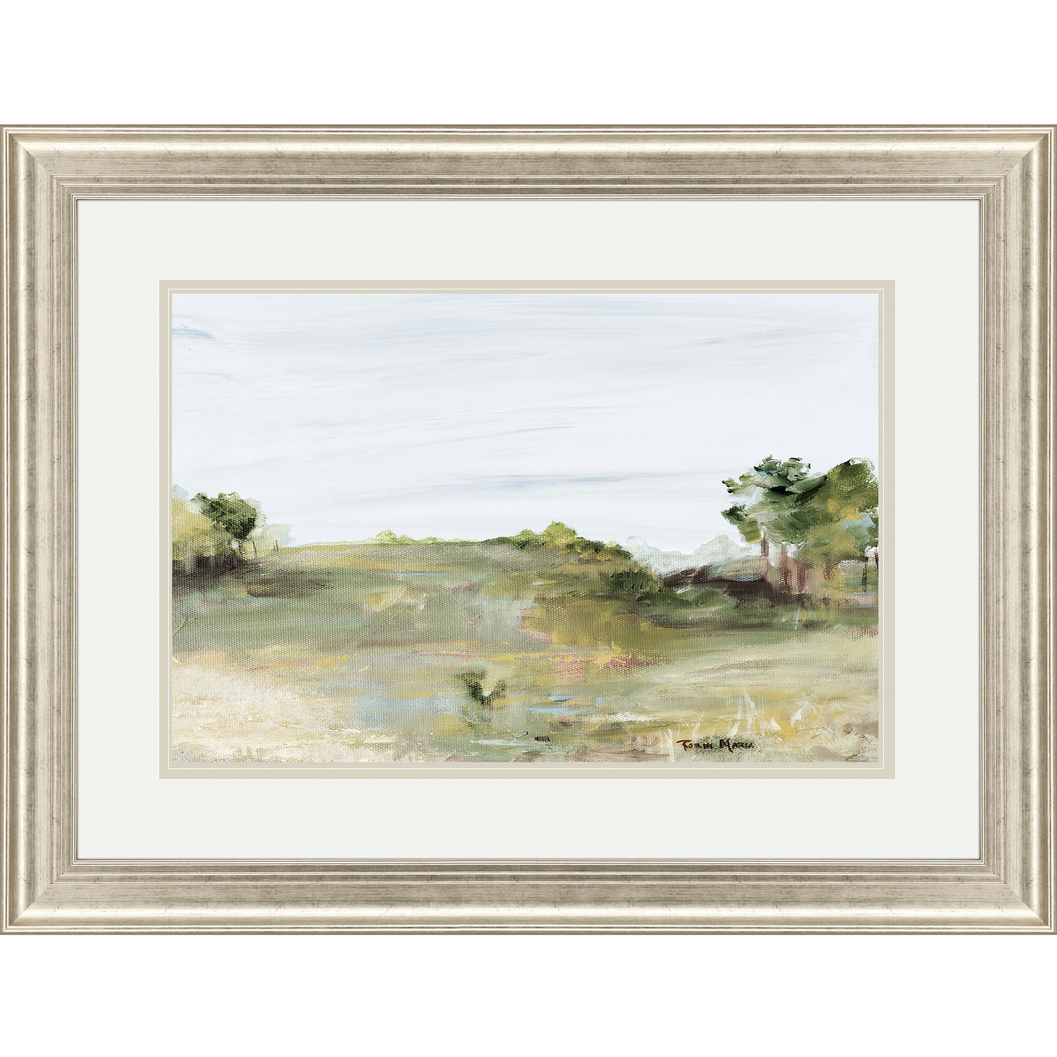 Relaxing View Green and Blue and White and Yellow Framed Art