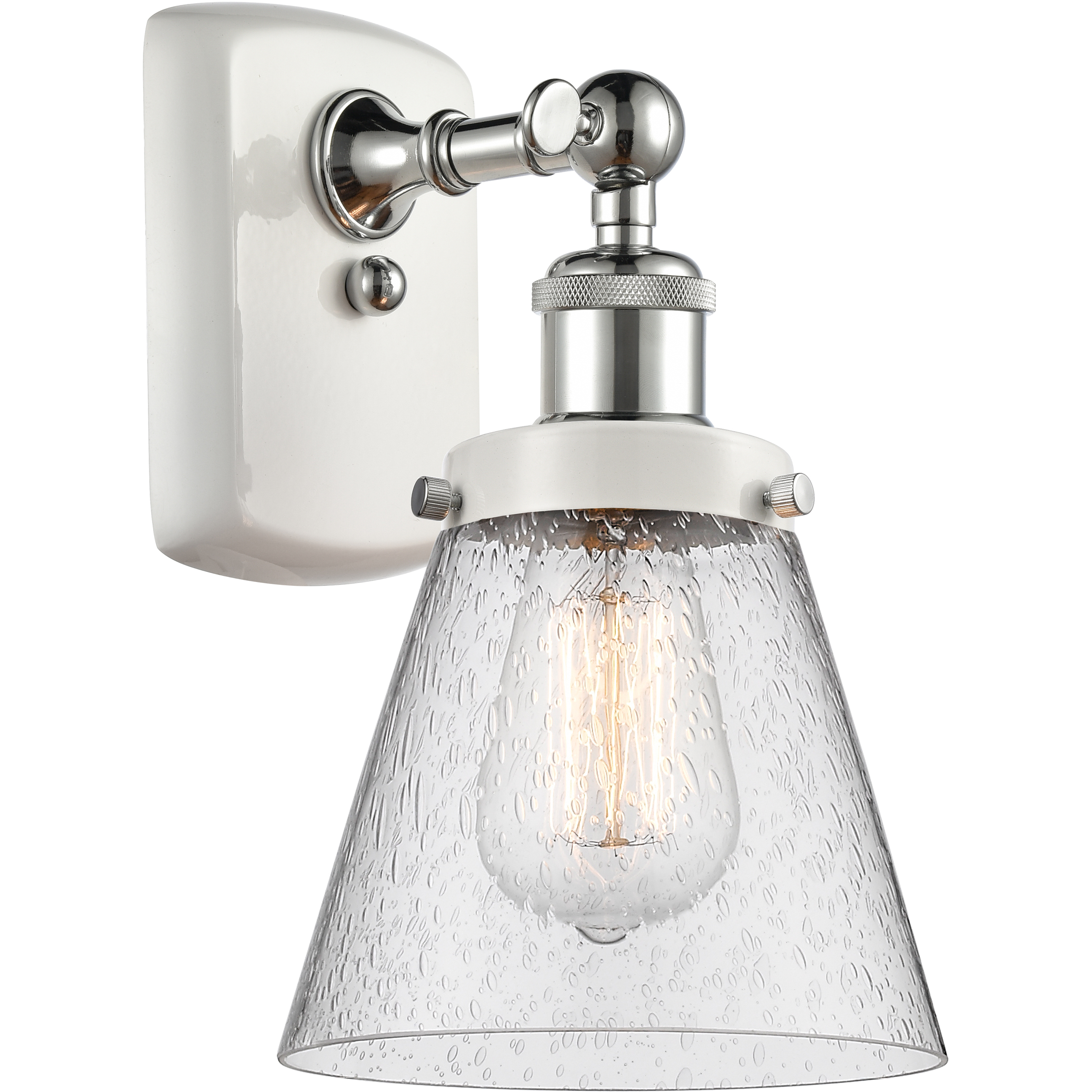 Ballston Small Cone 1 Light 6 inch White and Polished Chrome Sconce Wall Light in Seedy Glass