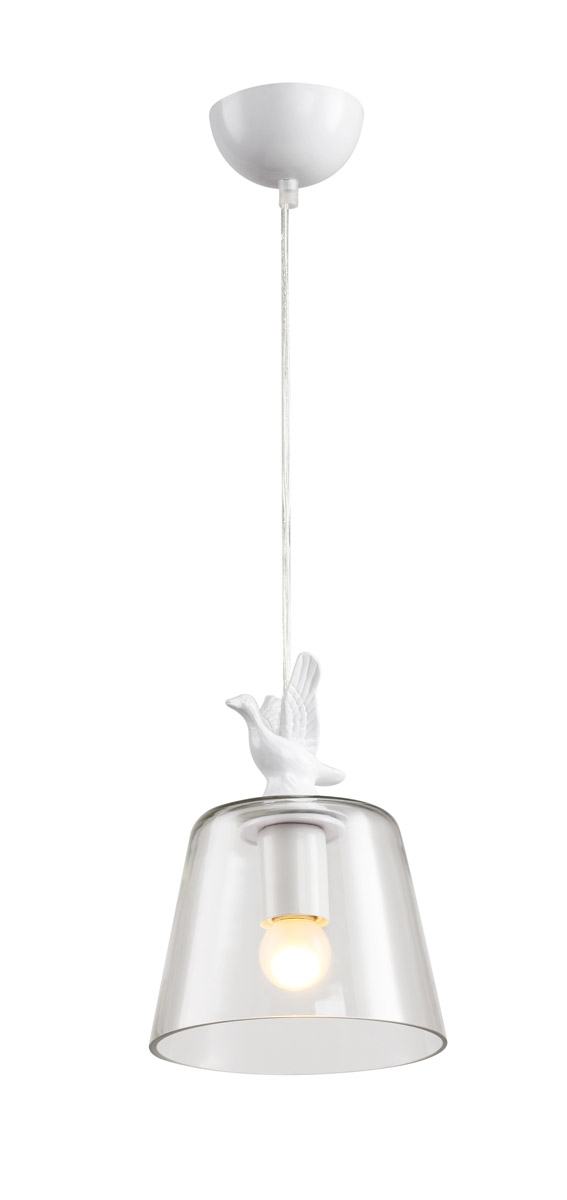 Du Series 7.3 inch Pendant Ceiling Light, Black Frame, White Bird on Top