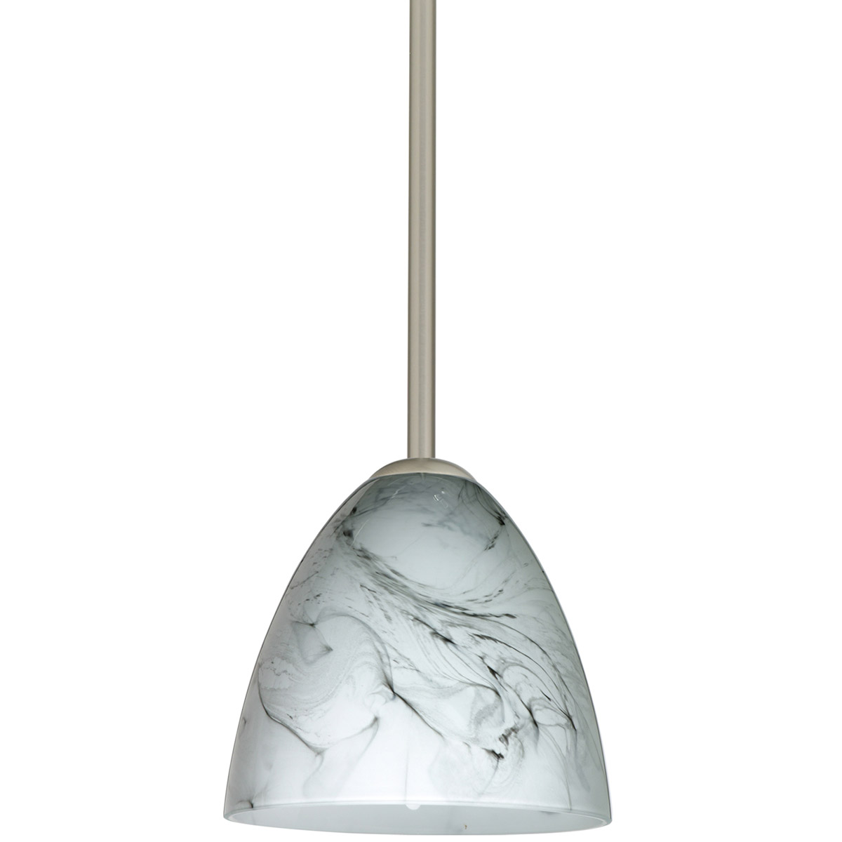 Vila 1 Light Satin Nickel Stem Pendant Ceiling Light in Incandescent, Marble Grigio Glass