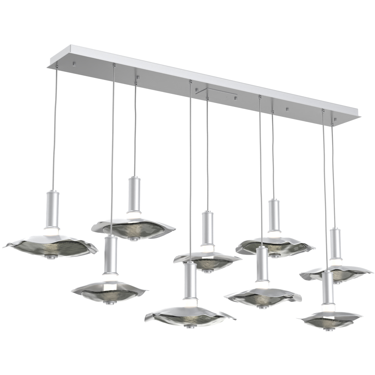 Cumulus Linear Multi-Pendant Ceiling Light in Classic Silver with Smoke Granite Glass