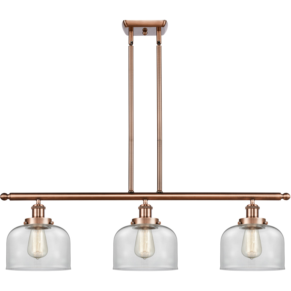 Ballston Large Bell 3 Light 36 inch Antique Copper Island Light Ceiling Light in Clear Glass