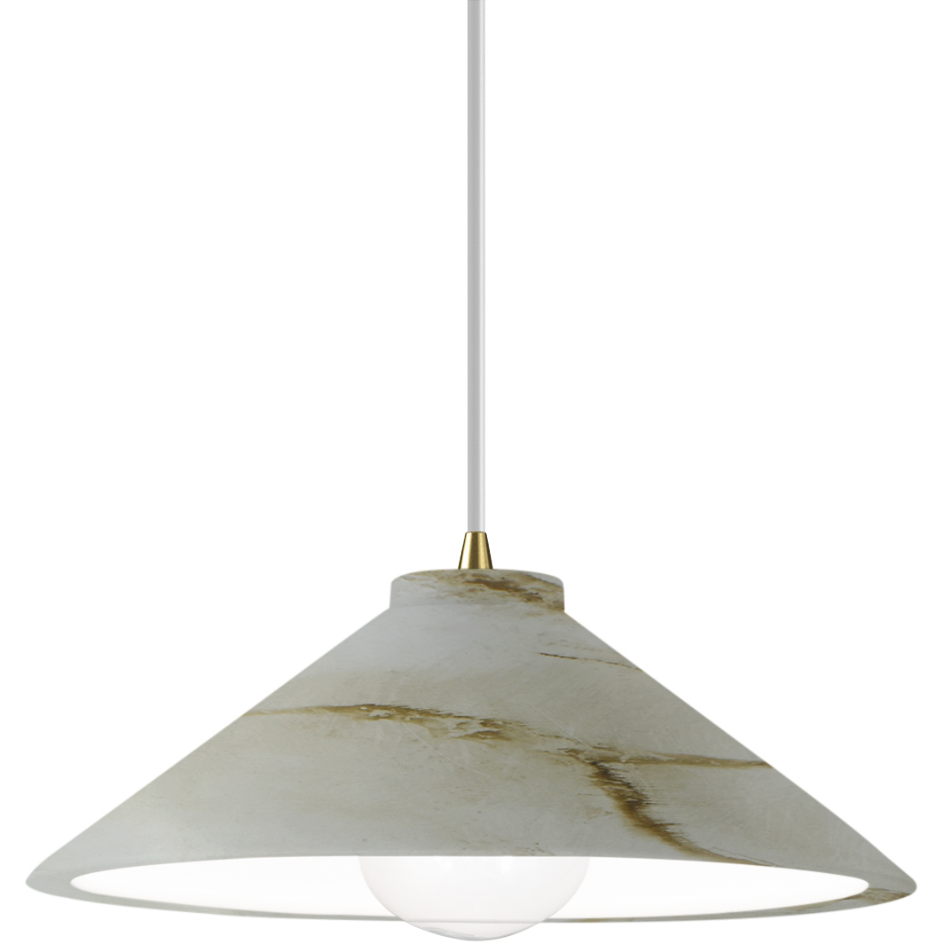 Radiance Collection - Flare 1 Light 11.75 inch Carrara Marble and Antique Brass Pendant Ceiling Light in Replaceable Bulb, White, Form+Finish+Function