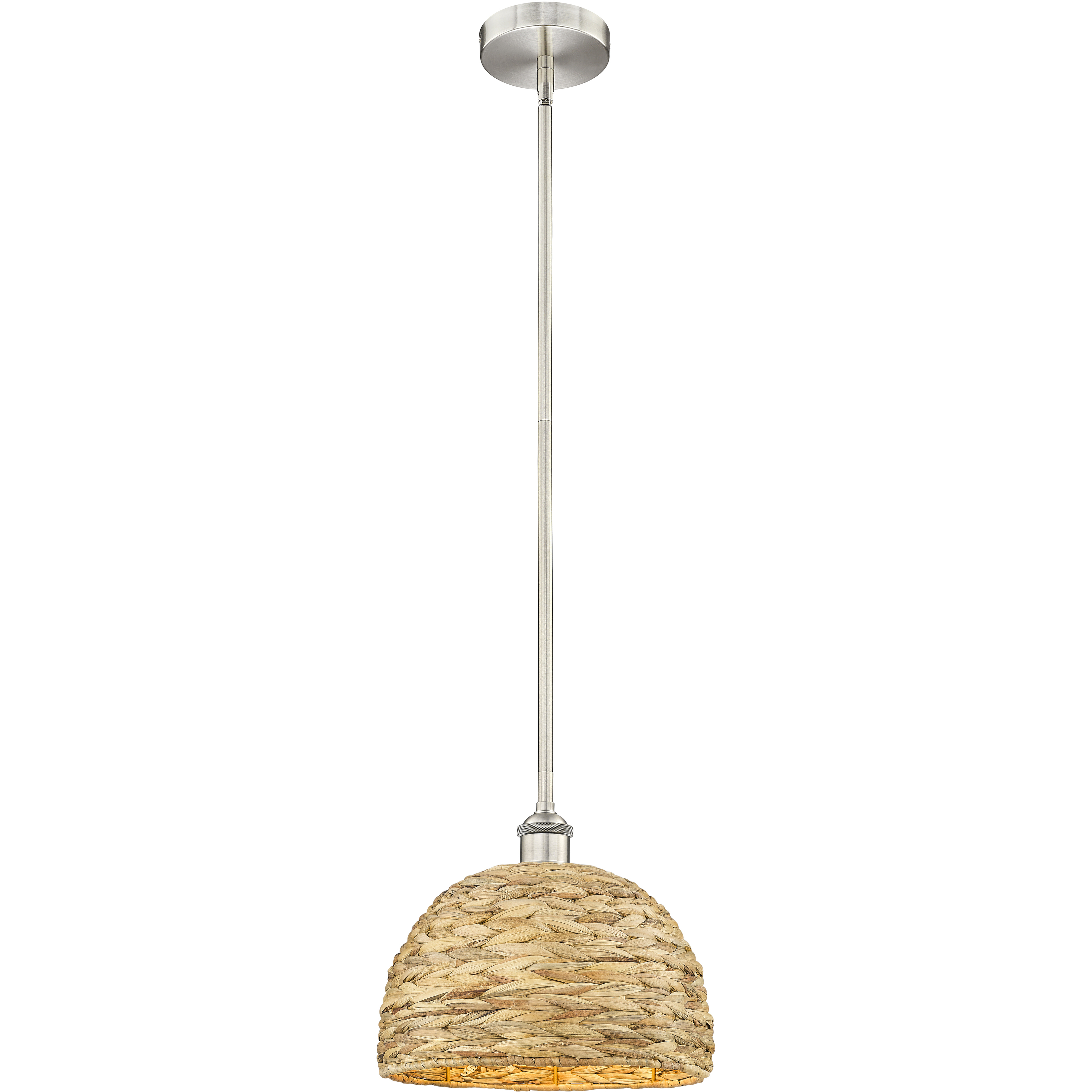 Edison Woven Rattan 1 Light 12 inch Brushed Satin Nickel Mini Pendant Ceiling Light