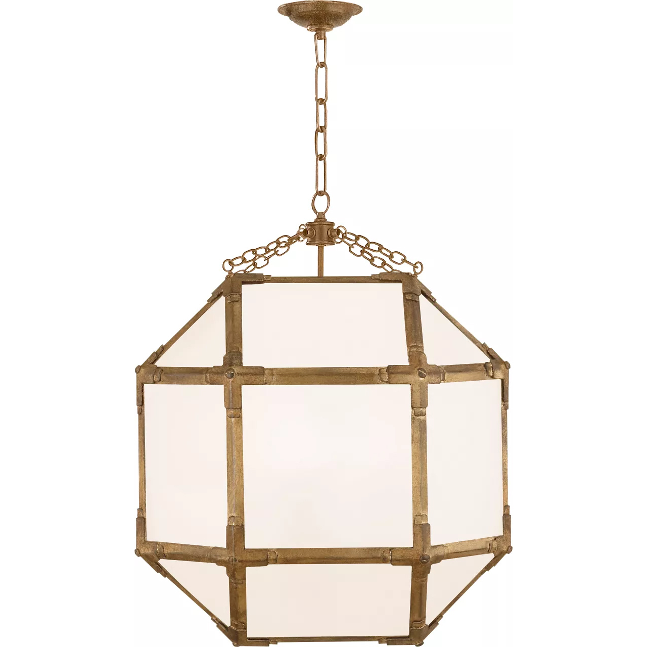 Suzanne Kasler Morris 3 Light 18.5 inch Gilded Iron Lantern Pendant Ceiling Light in White Glass, Medium