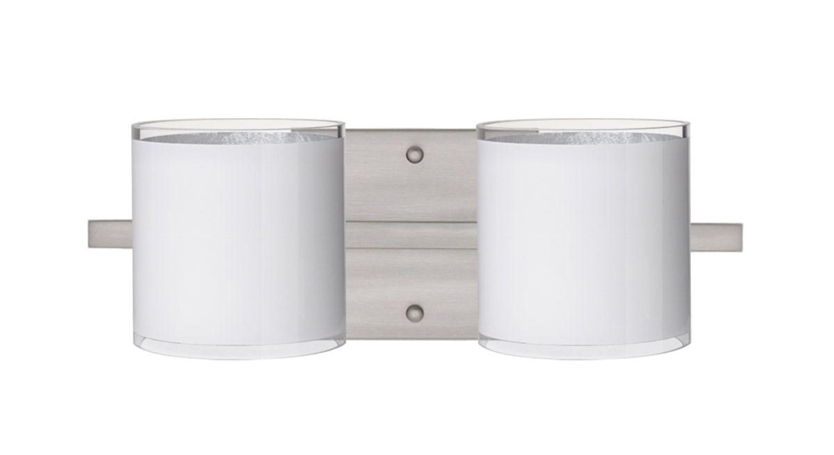 Pogo 2 Light 15 inch Satin Nickel Vanity Lighting Wall Light in Halogen, White/Inner Silver Foil Glass