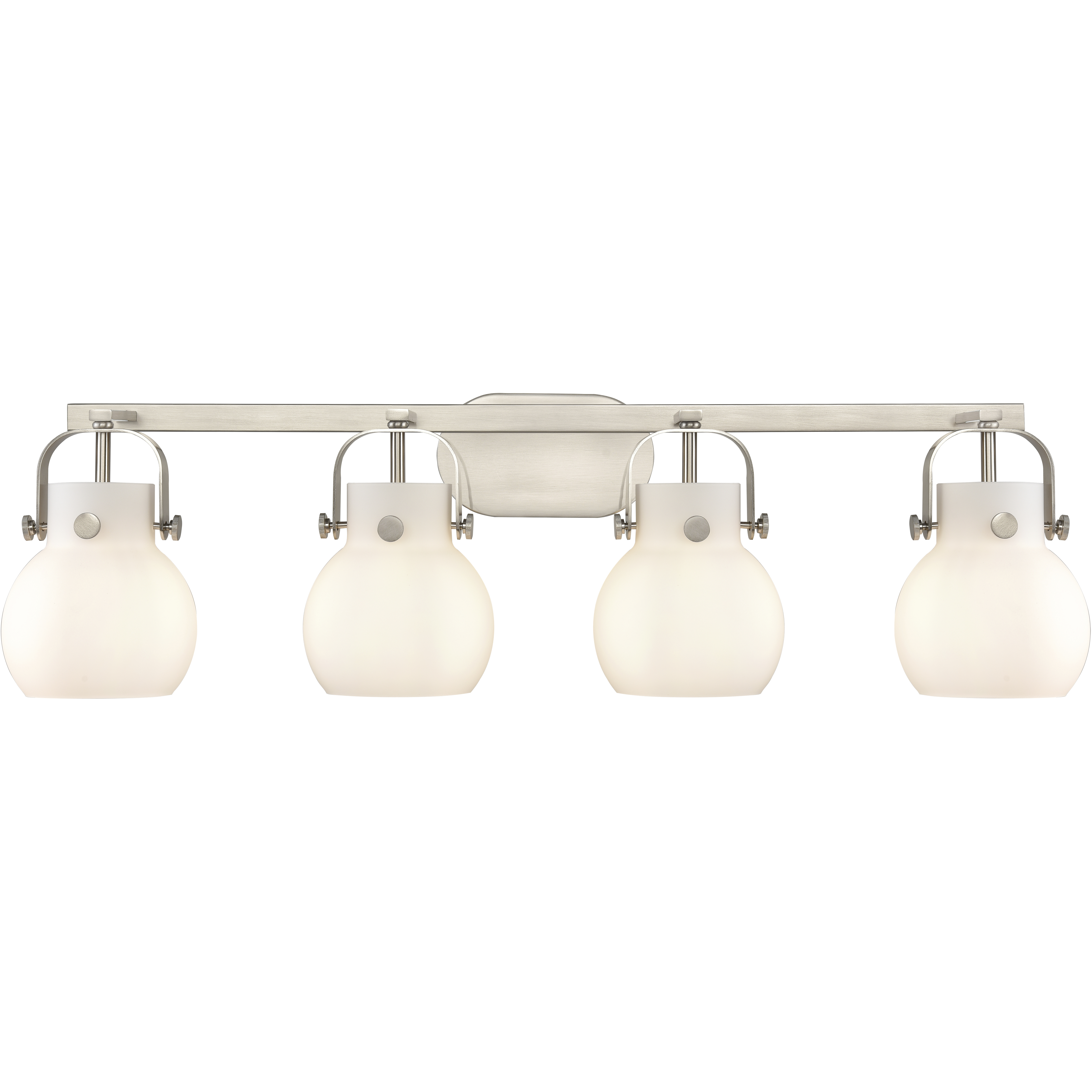 Pilaster II Sphere 4 Light 36.5 inch Satin Nickel Bath Vanity Light Wall Light in Matte White Glass