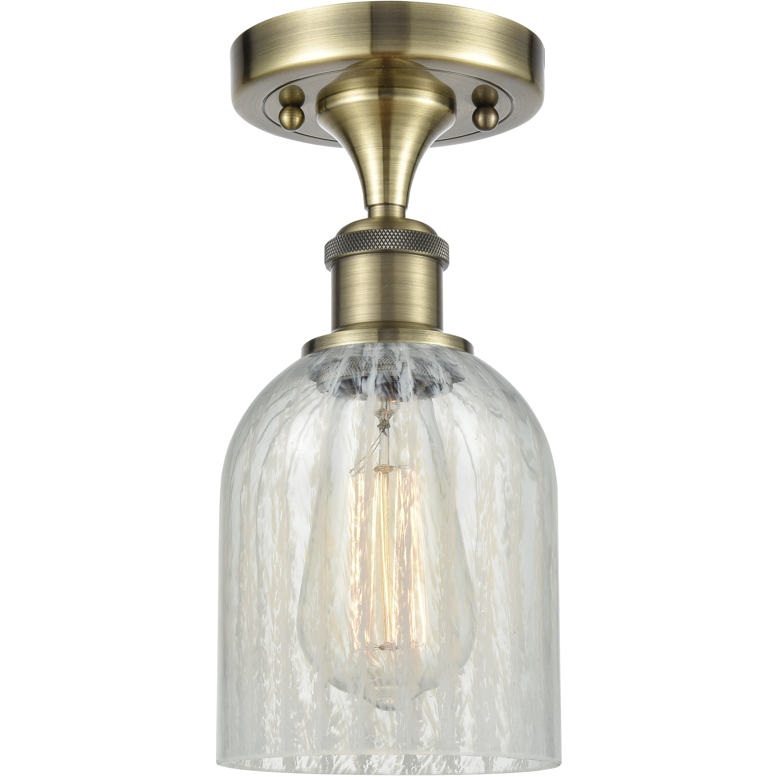Caledonia 1 Light 5 inch Antique Brass Flush Mount Ceiling Light in Mouchette Glass