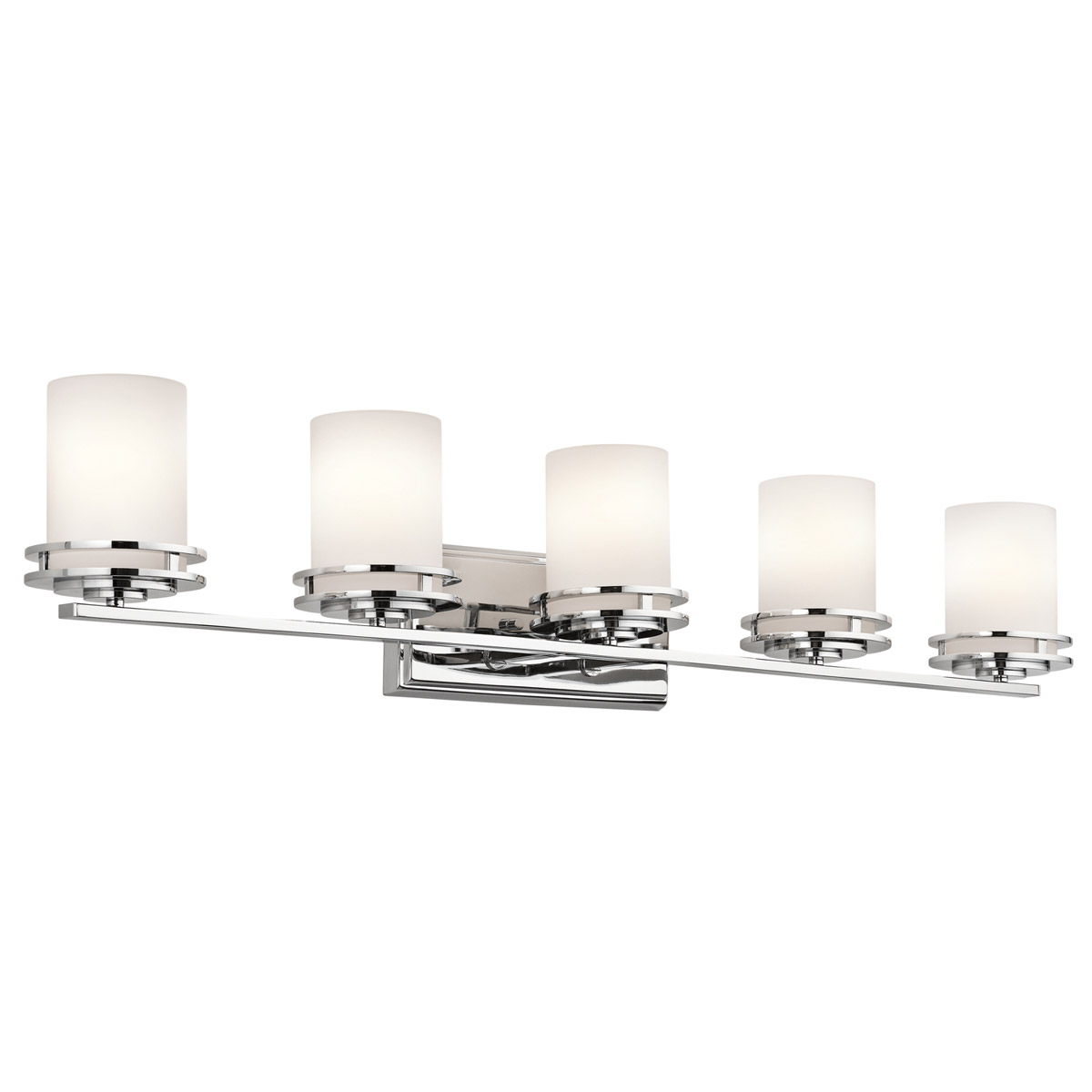 Hendrik 5 Light 43 inch Chrome Wall Mt Bath 5 Arm Wall Light in Satin Etched Cased Opal
