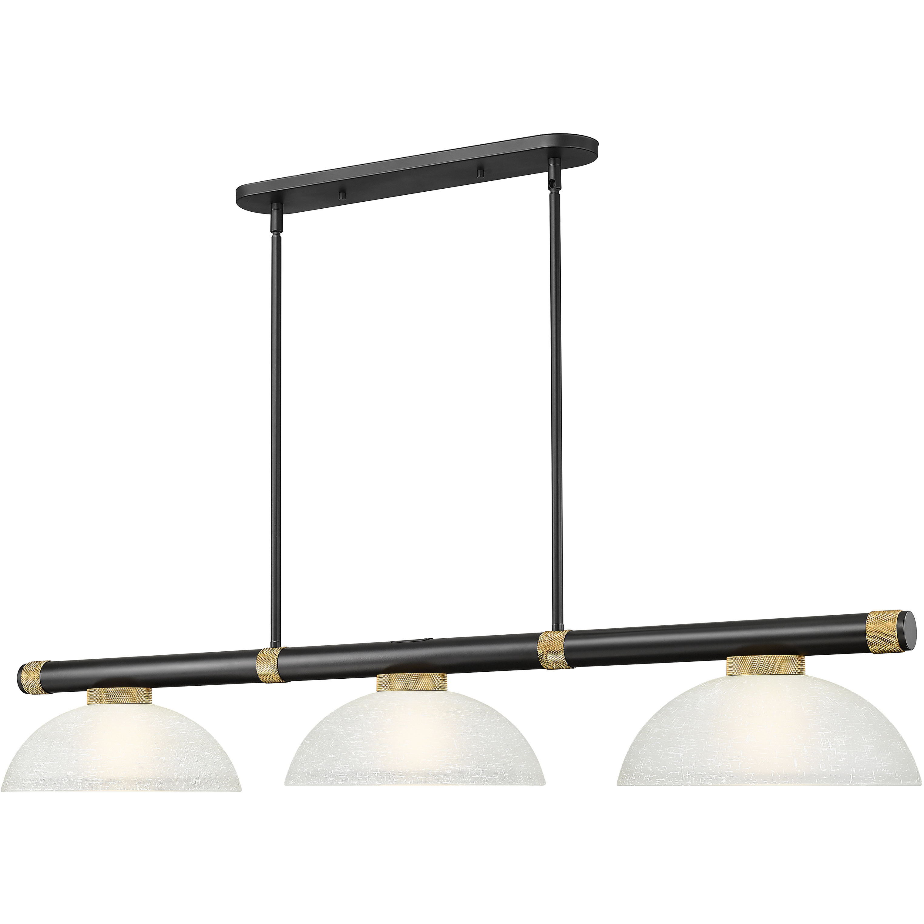 Vanguard 3 Light 58.5 inch Matte Black and Rubbed Brass Billiard Ceiling Light in White Linen Glass