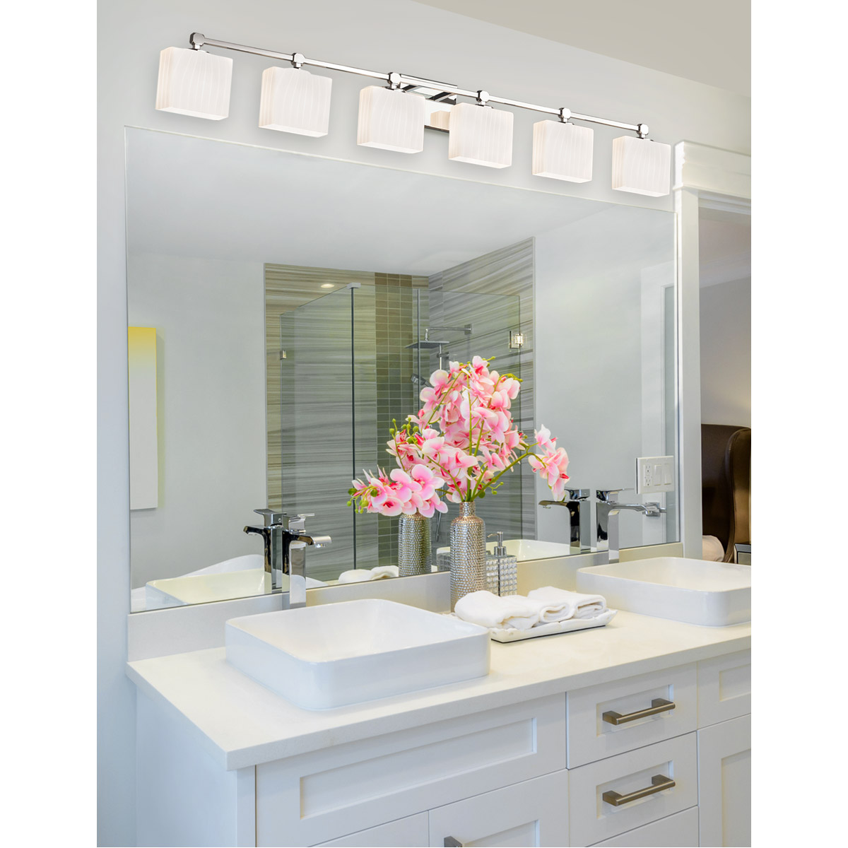 Fusion 6 Light 50.5 inch Dark Bronze Vanity Light Wall Light in Round Flared, Incandescent, Opal Fusion