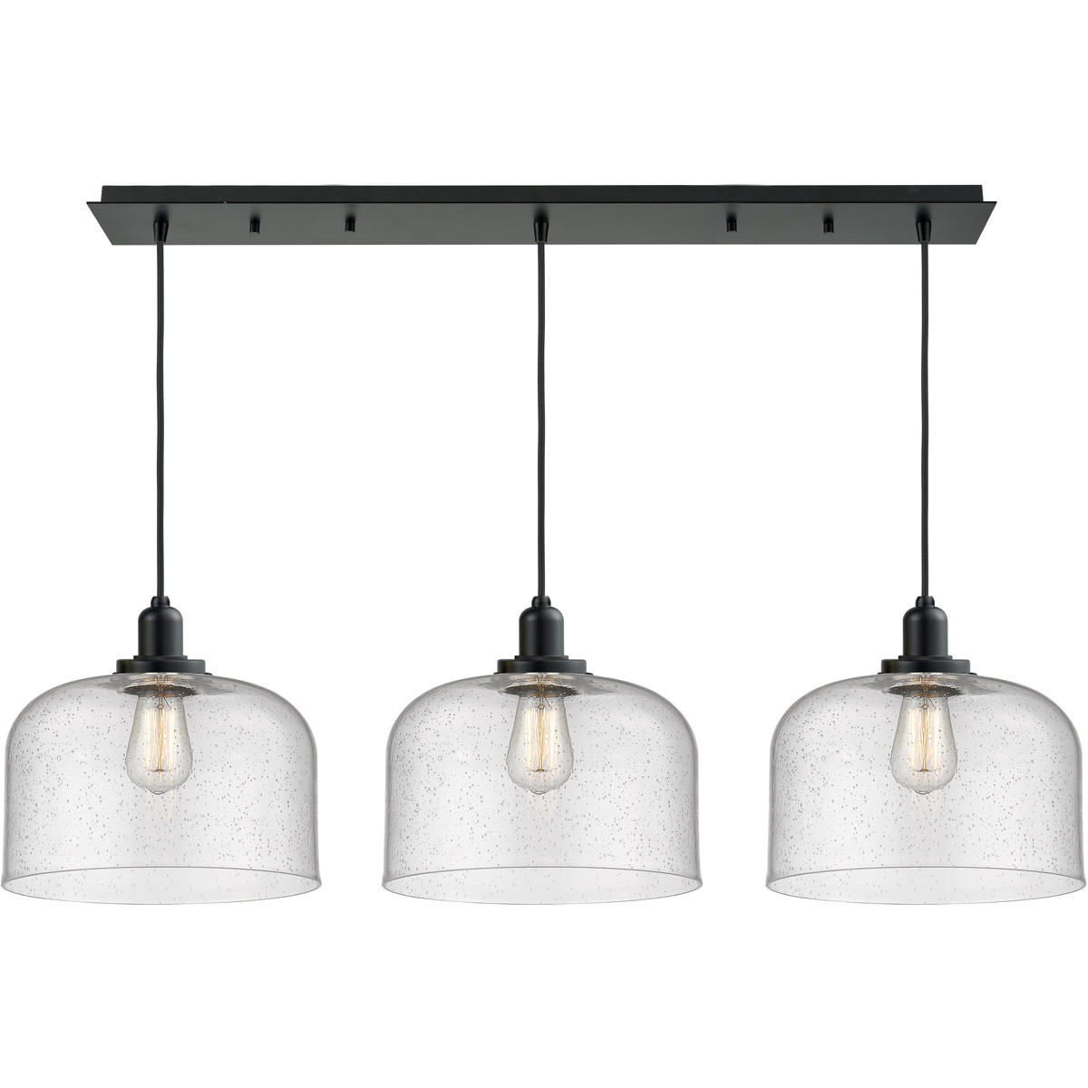 Whitney X-Large Bell 3 Light 36 inch Matte Black Linear Pendant Ceiling Light, Whitney