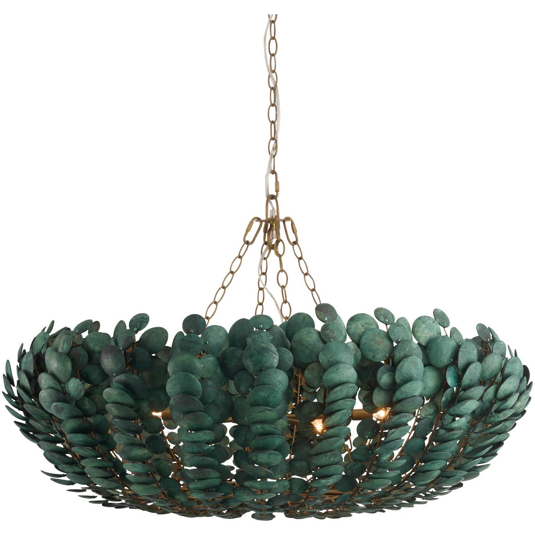 Bilal 6 Light 52 inch Eucalyptus Stain and Antique Brass Chandelier Ceiling Light