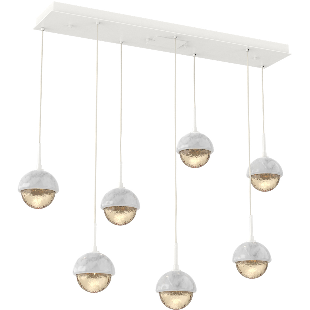 Cabochon Linear Multi-Pendant Ceiling Light in 3000K LED, Amber, Salt White with White Marble