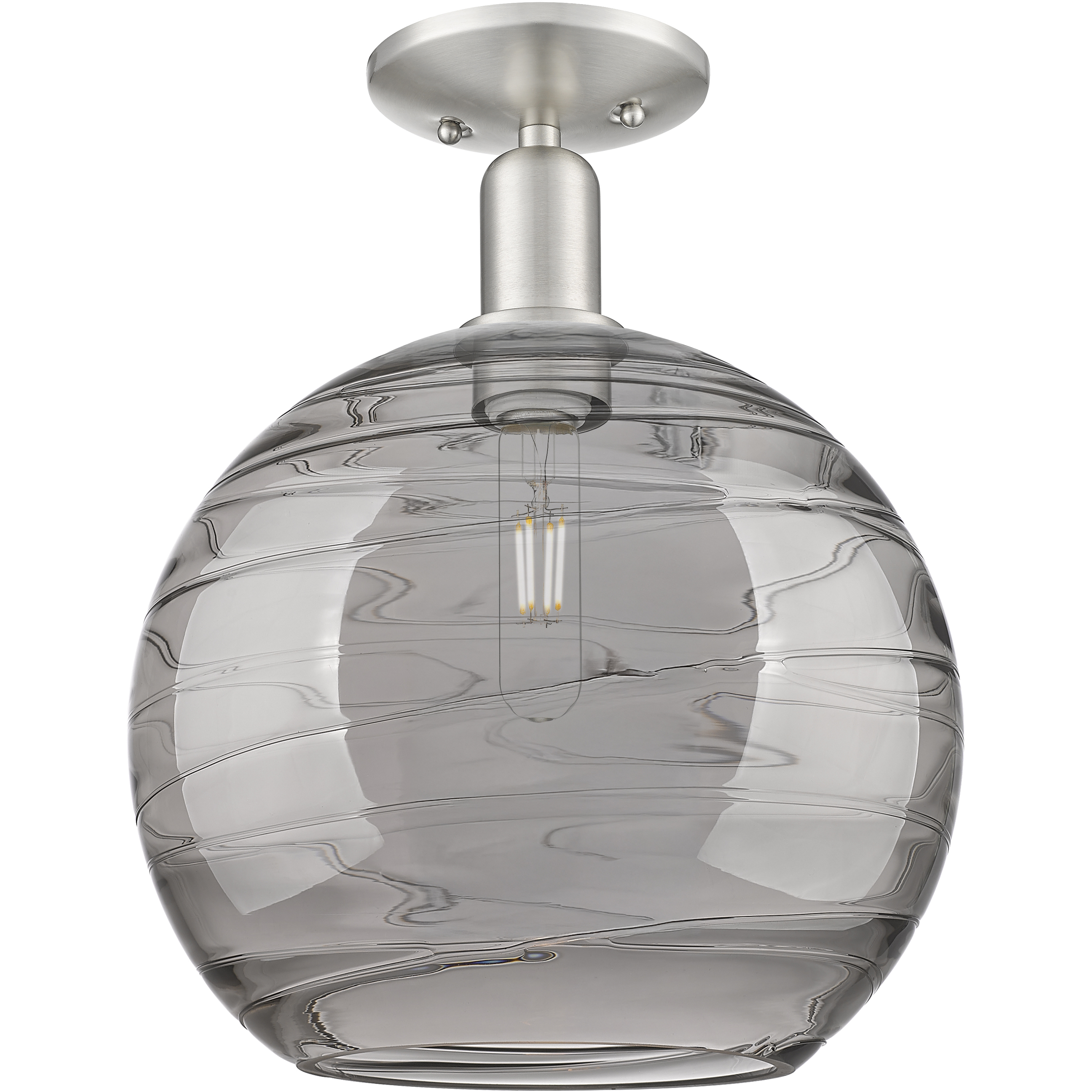 Arcadia Athens Deco Swirl 1 Light 12 inch Brushed Satin Nickel Semi-Flush Mount Ceiling Light