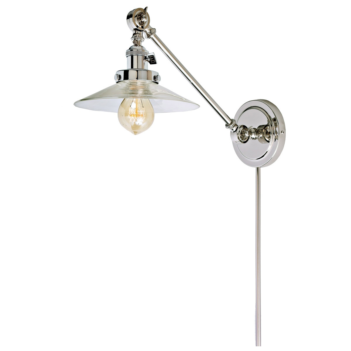 Soho Ashbury 19 inch 100 watt Polished Nickel Swing Arm Wall Sconce Wall Light in Clear Glass, Double Swivel